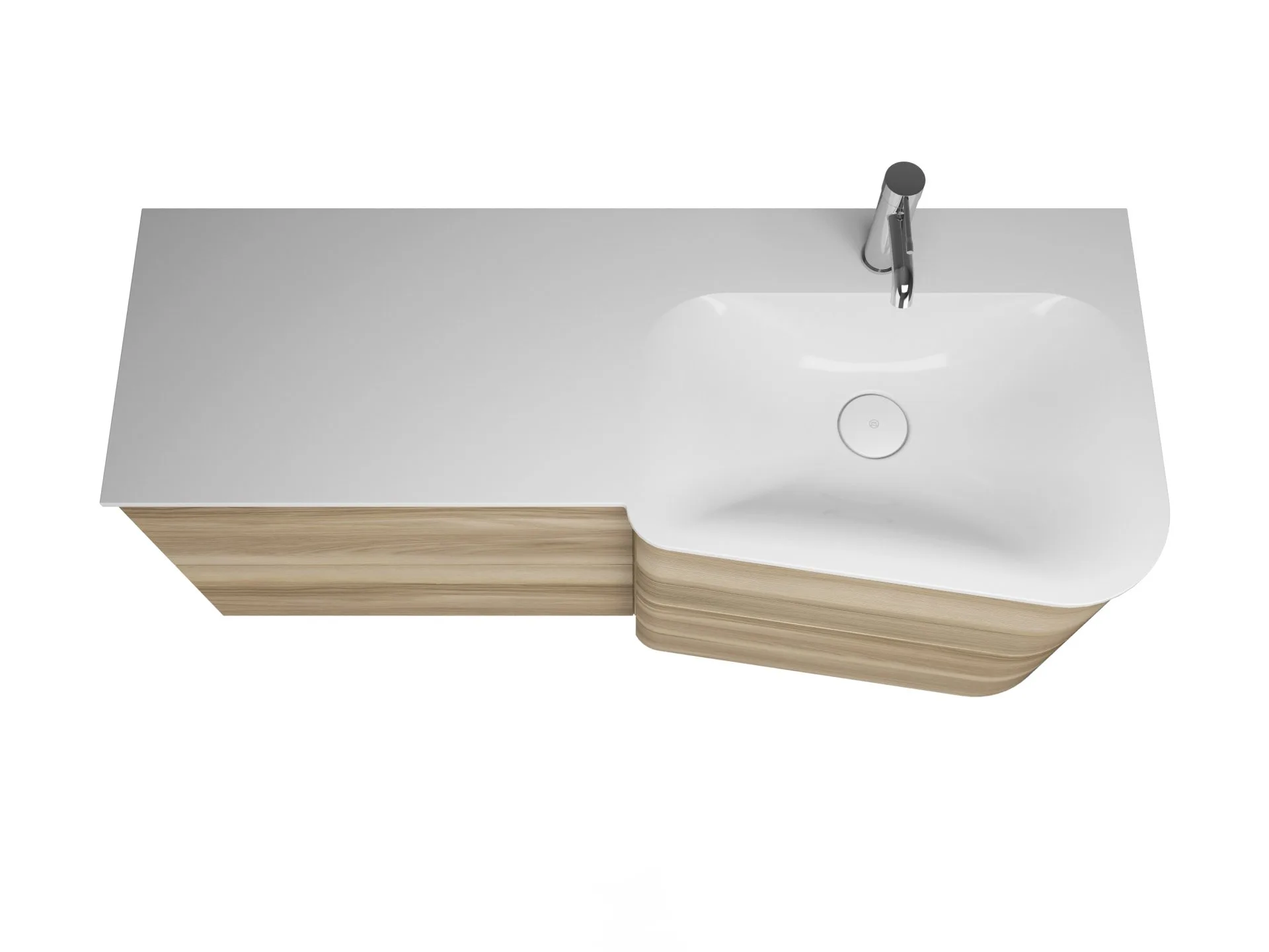 Burgbad BADU Waschbecken mit Unterschrank 122 cm breit, Braun, Waschbecken Gussmarmor Weiß, Ablage links, 4 Schubladen