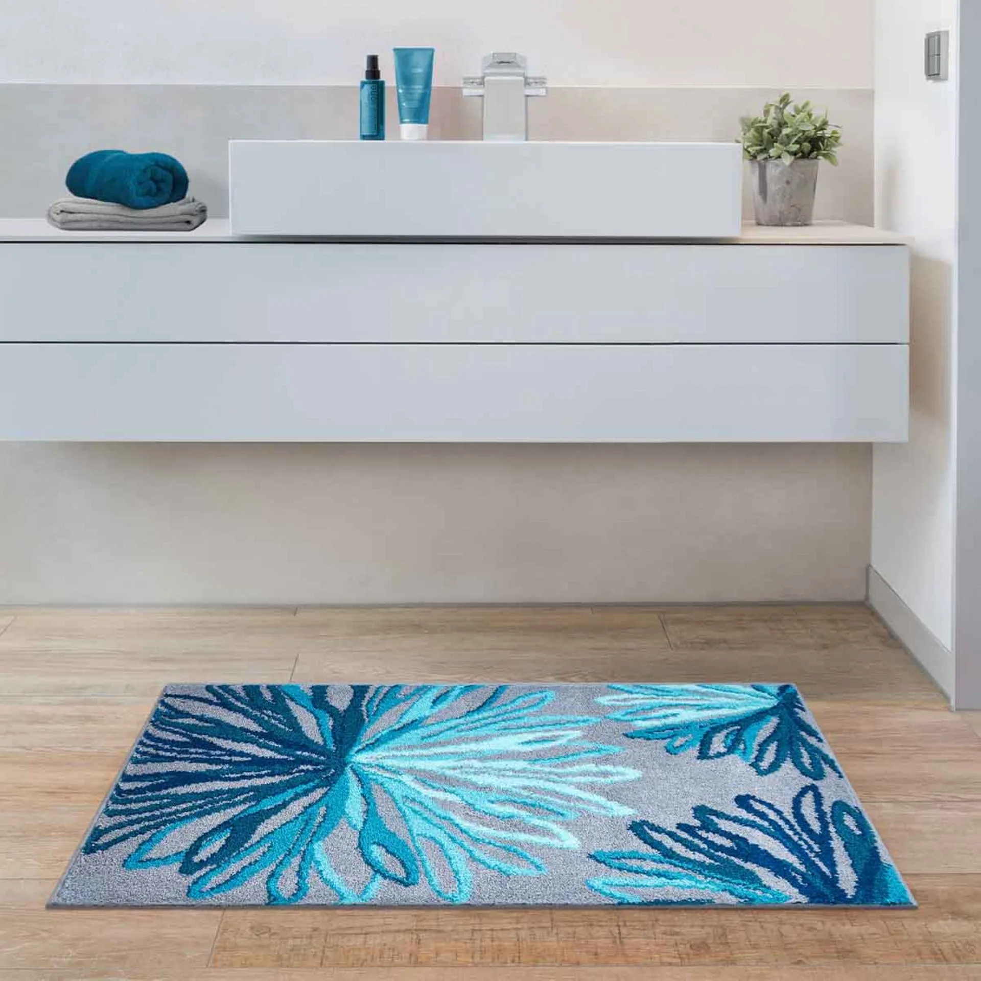 GRUND ART Badematte 60 x 100 cm, Blau/Grau