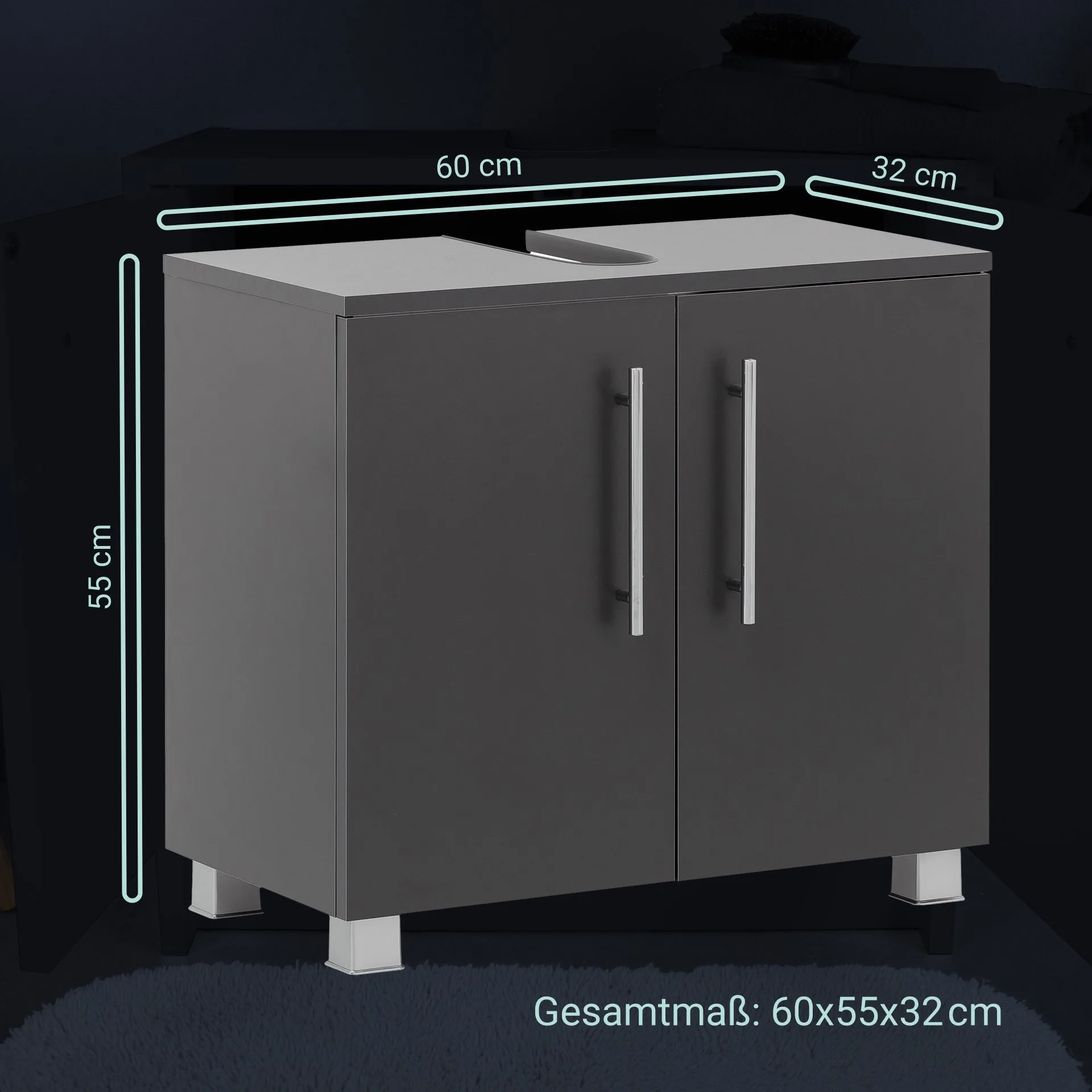 BadeDu CHER Waschbeckenunterschrank 61 cm breit, Anthrazit