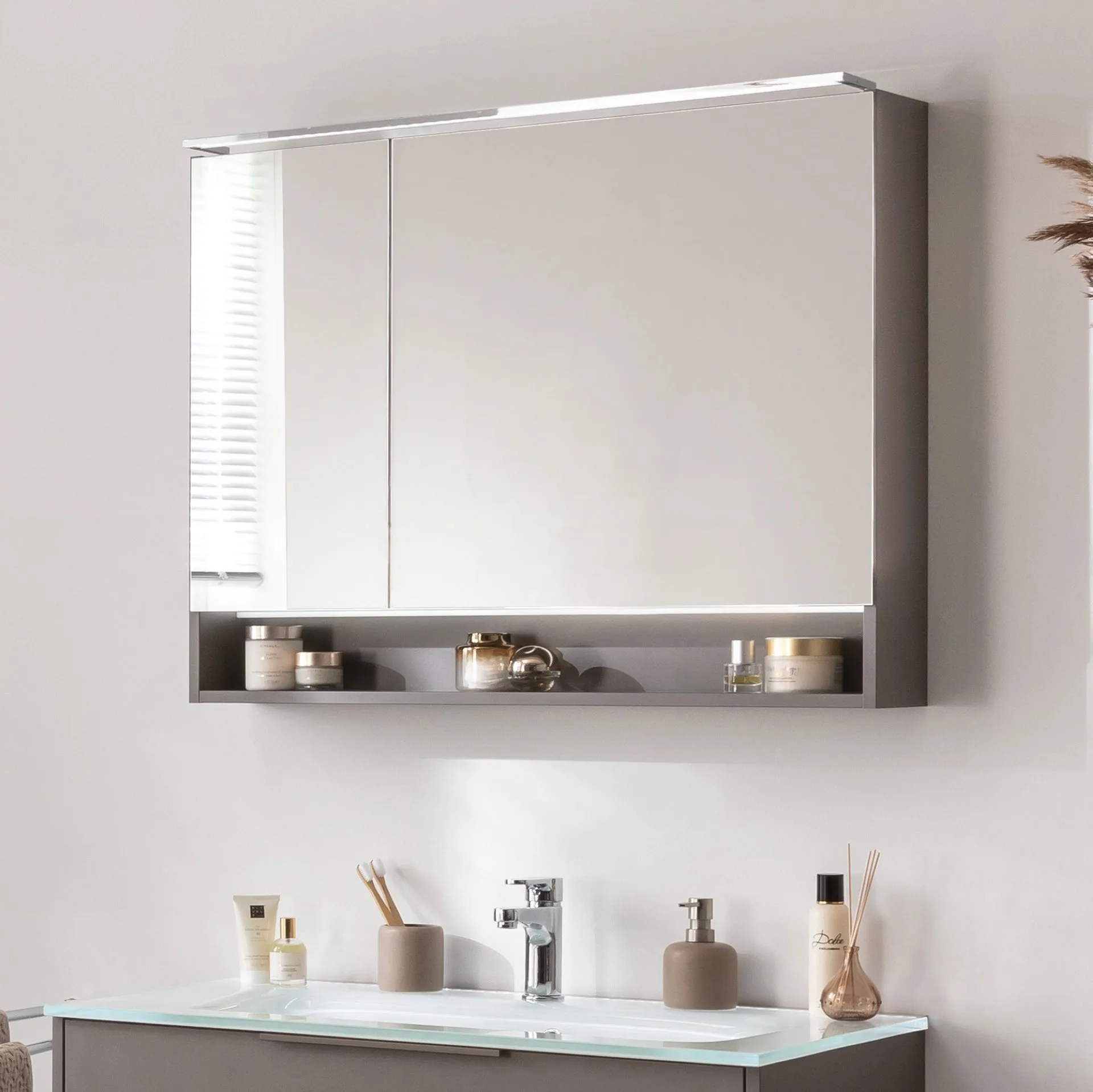 FACKELMANN B.PARIS LED Spiegelschrank 90 cm breit, Grau