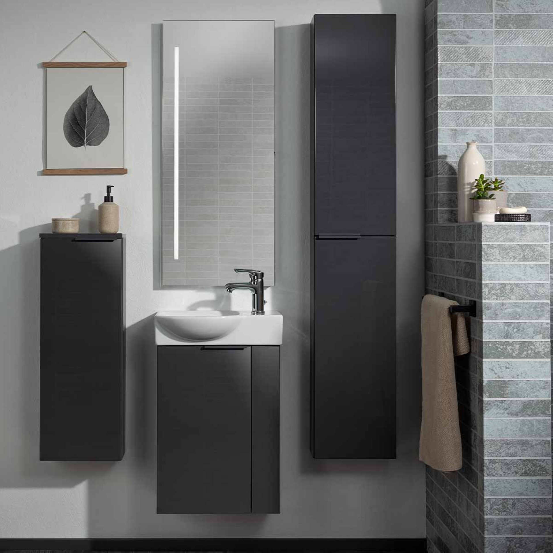 Fackelmann LUNA Hochschrank slim 30cm, Schwarz/Anthrazit