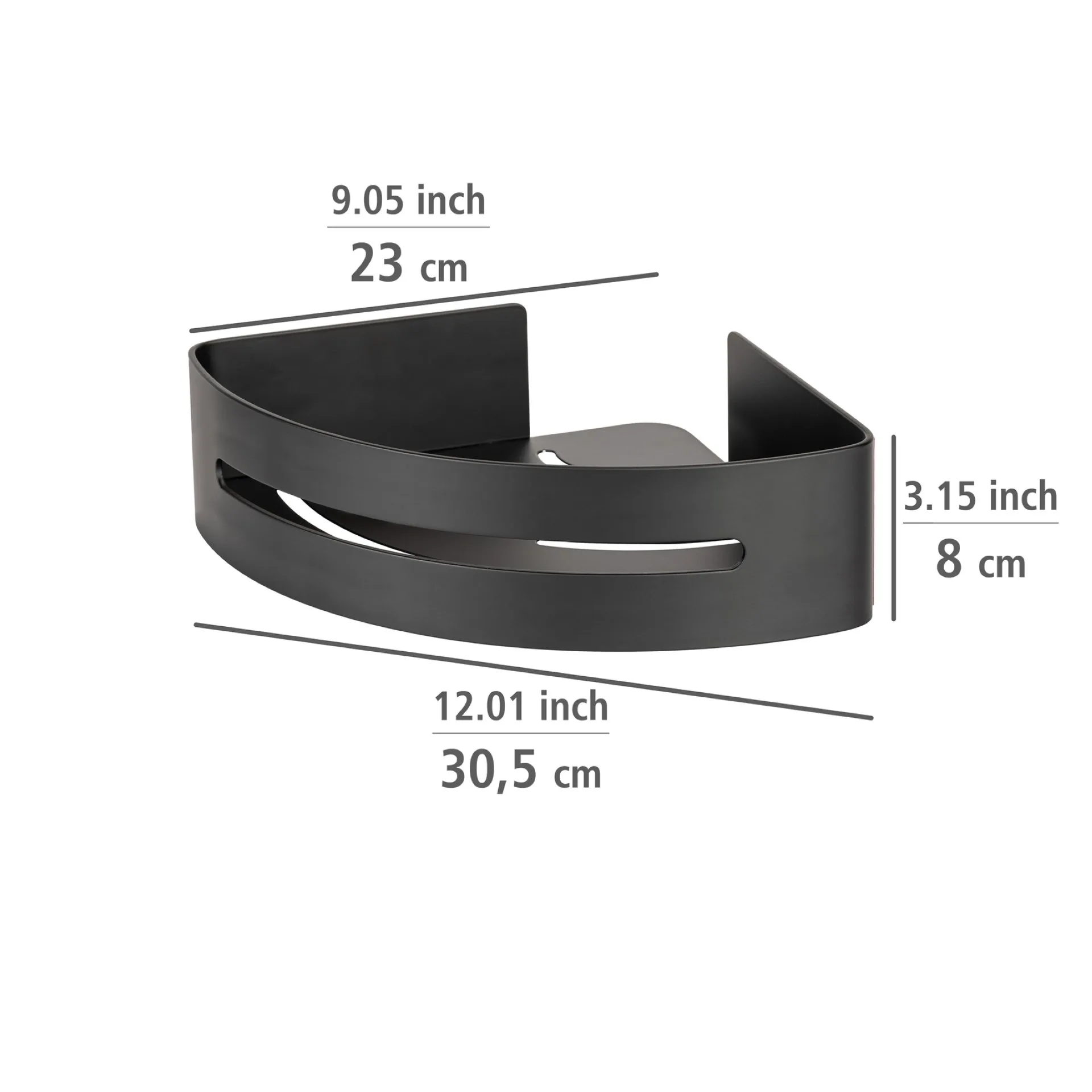 WENKO BIVIO Dusch Eckablage 30,5 cm, Schwarz matt, Befestigen ohne Bohren