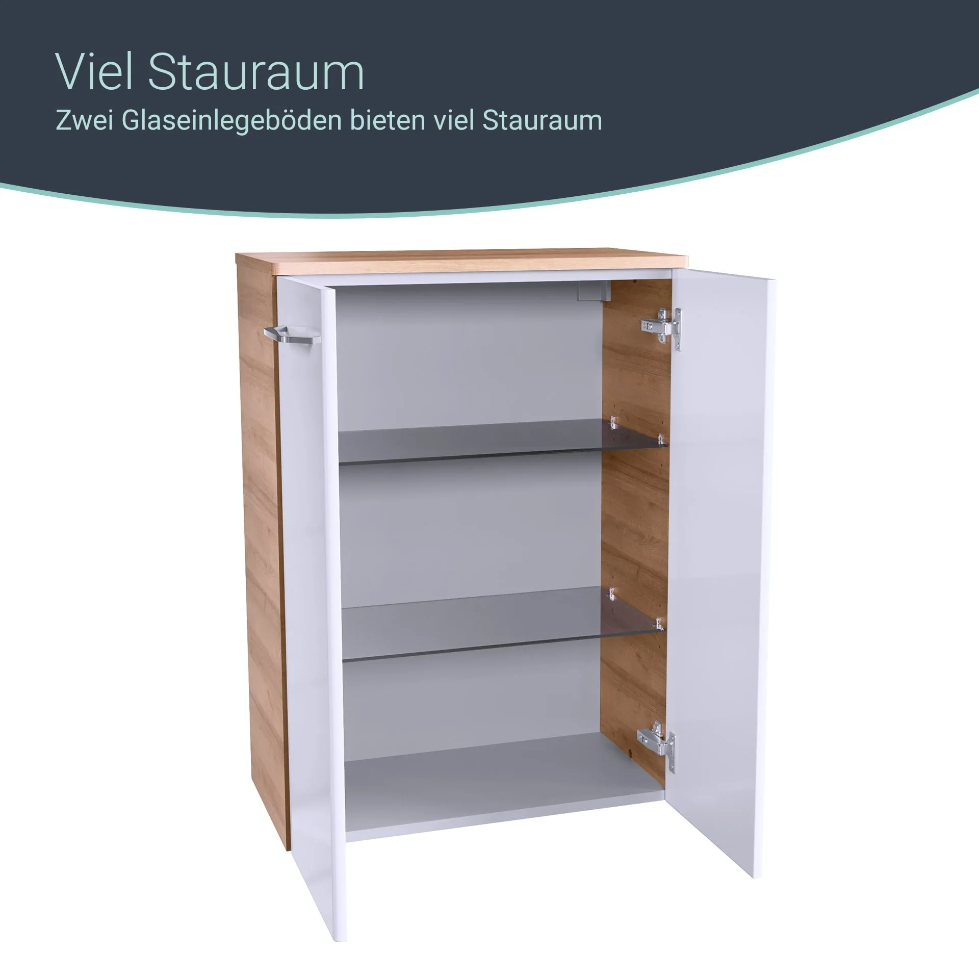 FACKELMANN MILANO Doppel Midischrank 60 cm breit, Weiß/Braun hell