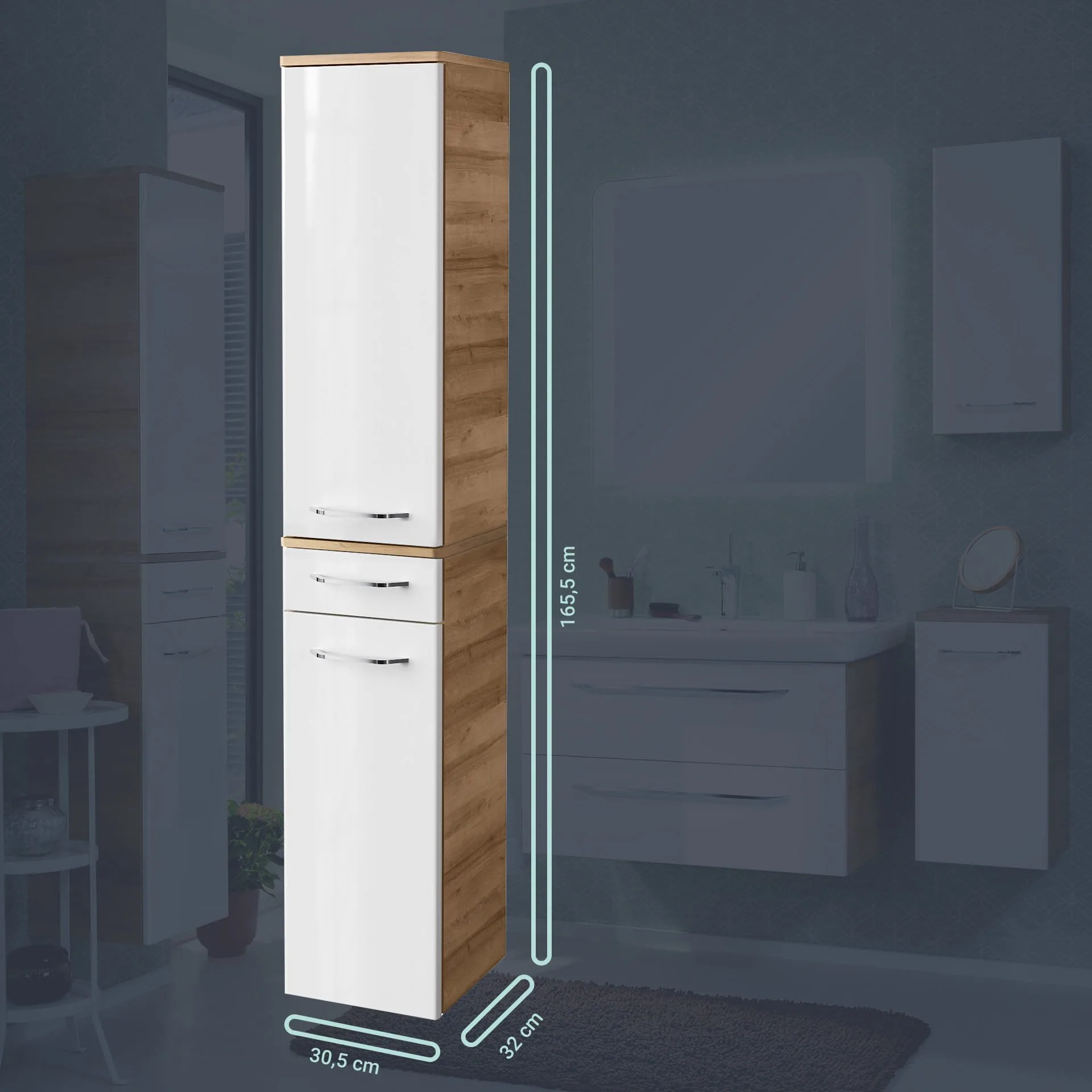 FACKELMANN MILANO Hochschrank 30 cm breit, Weiß/Braun hell