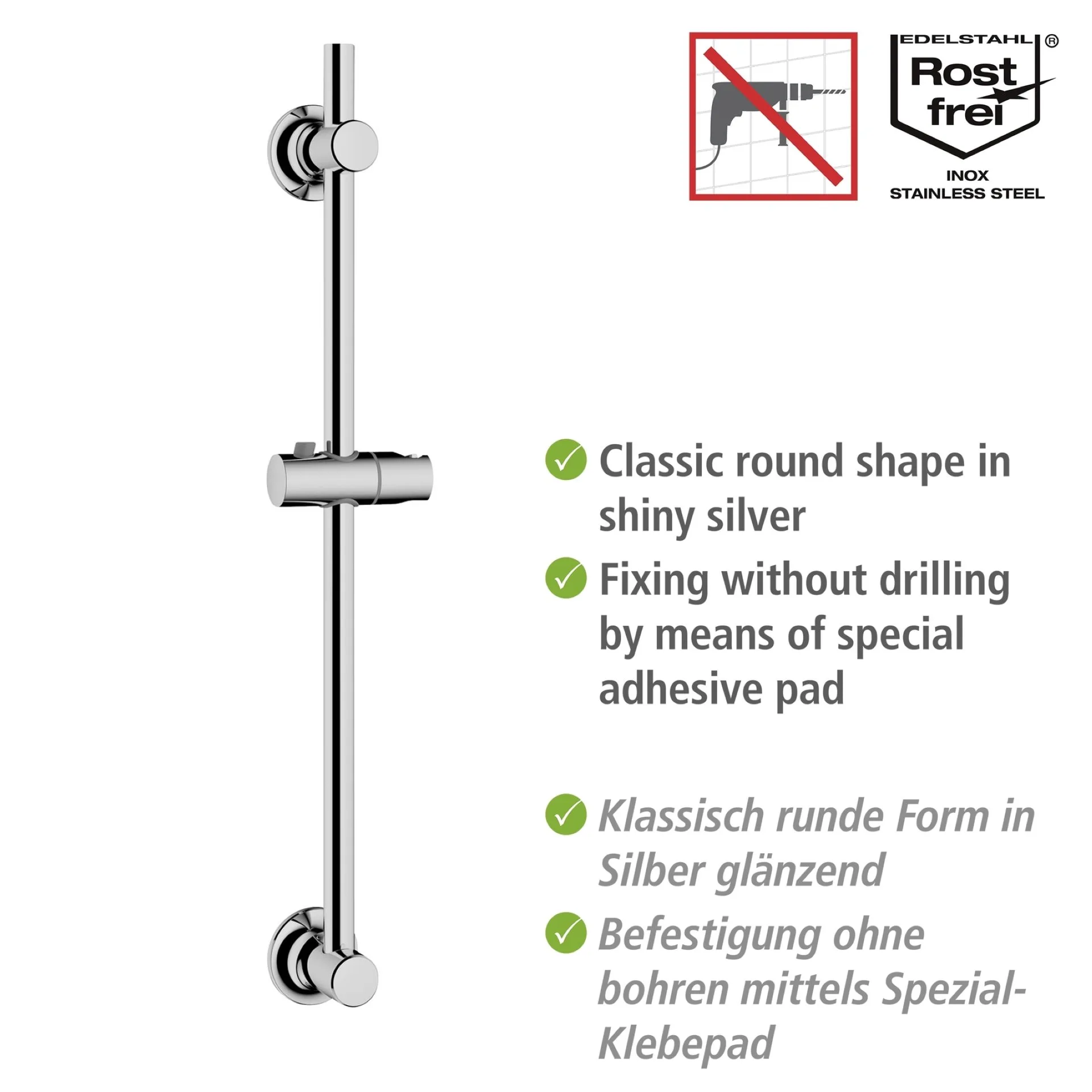 WENKO Duschstange 70 cm, Chrom, Befestigen ohne Bohren