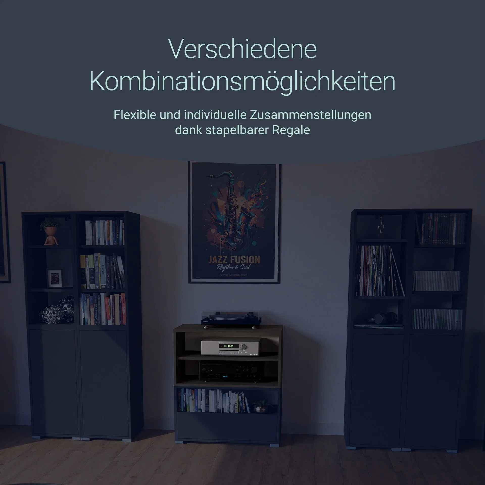 BADEDU VEER Regal 70 cm breit, Anthrazit, 2 Fächer