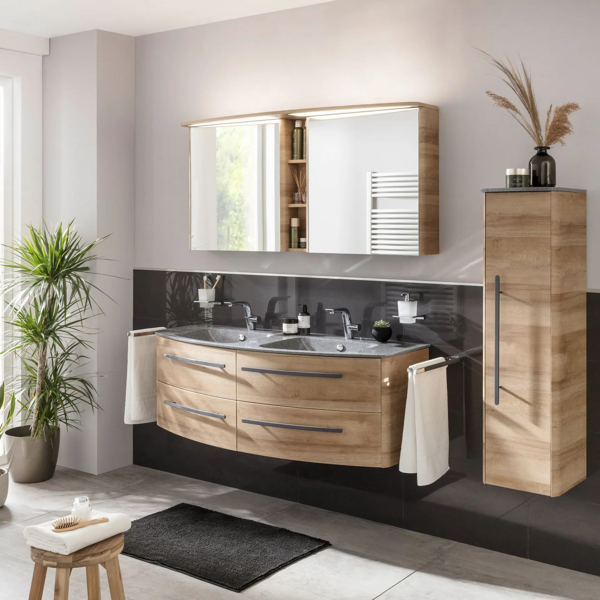 Lanzet CLASSICO Midischrank, Hellbraun/Grau-Metallic, rechts