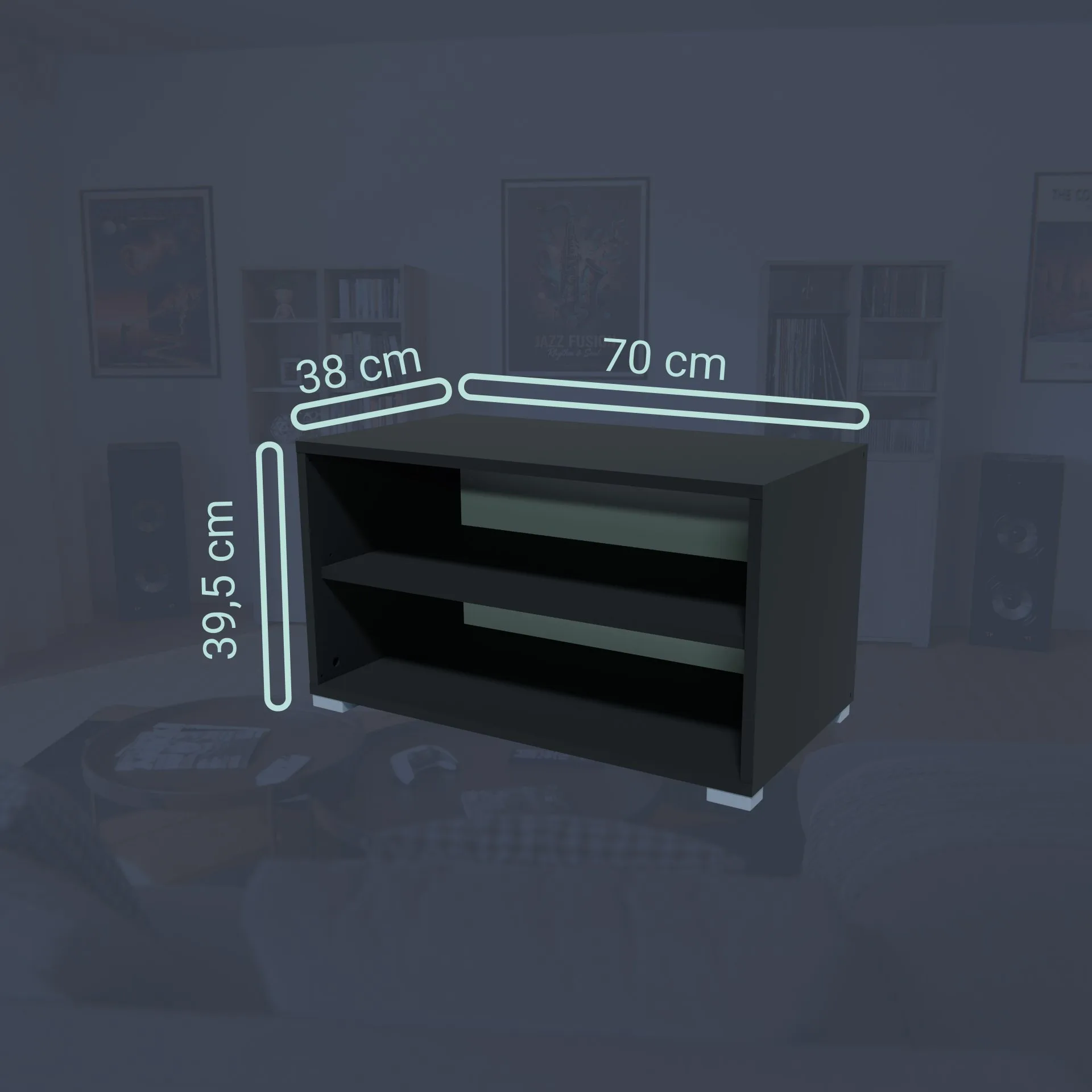 BADEDU VEER Regal 70 cm breit, Anthrazit, 2 Fächer