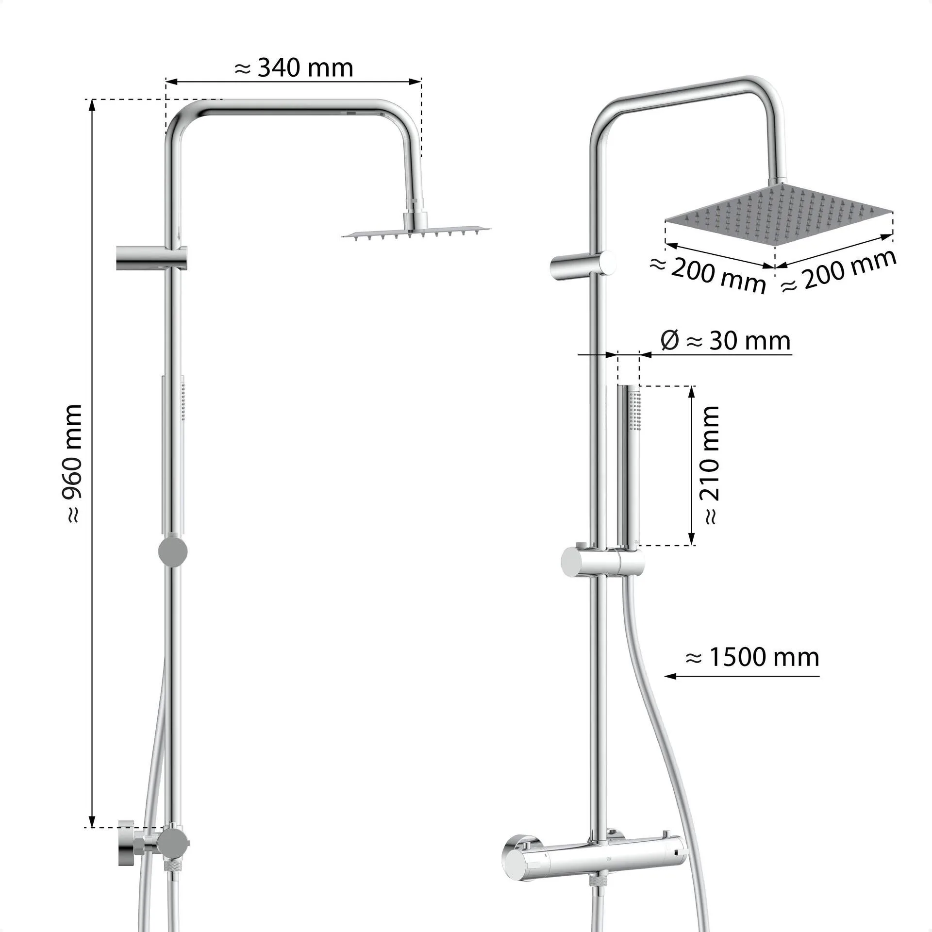EISL SHOWERSTAR Überkopfbrause-Set, Chrom, mit Thermostatarmatur