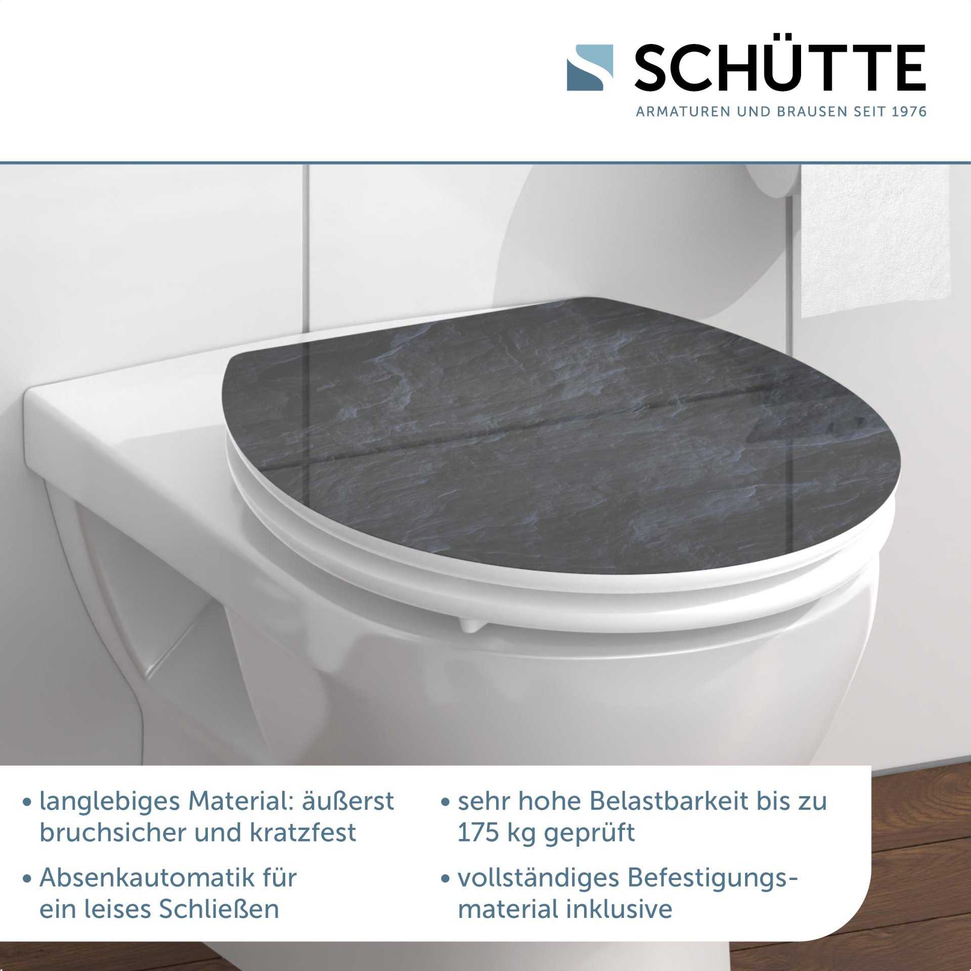 SCHÜTTE BLACK STONE WC-Sitz, MDF HG, mit Absenkautomatik