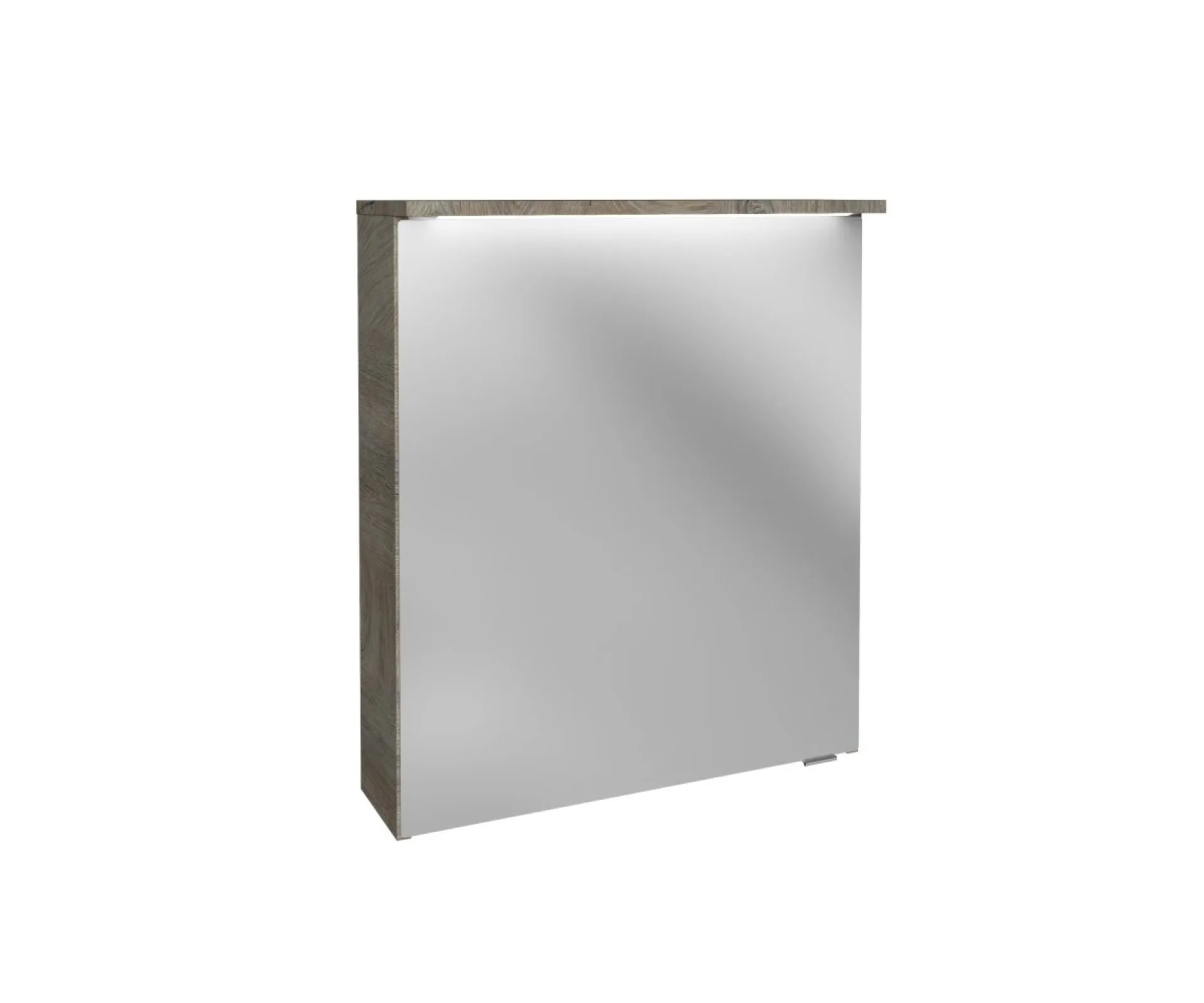 FACKELMANN OXFORD Badmöbel Set 5-teilig 60 cm breit, Braun hell, Aufsatzwaschbecken Keramik Weiß + Waschtischplatte + LED Spiegelschrank + Midischrank