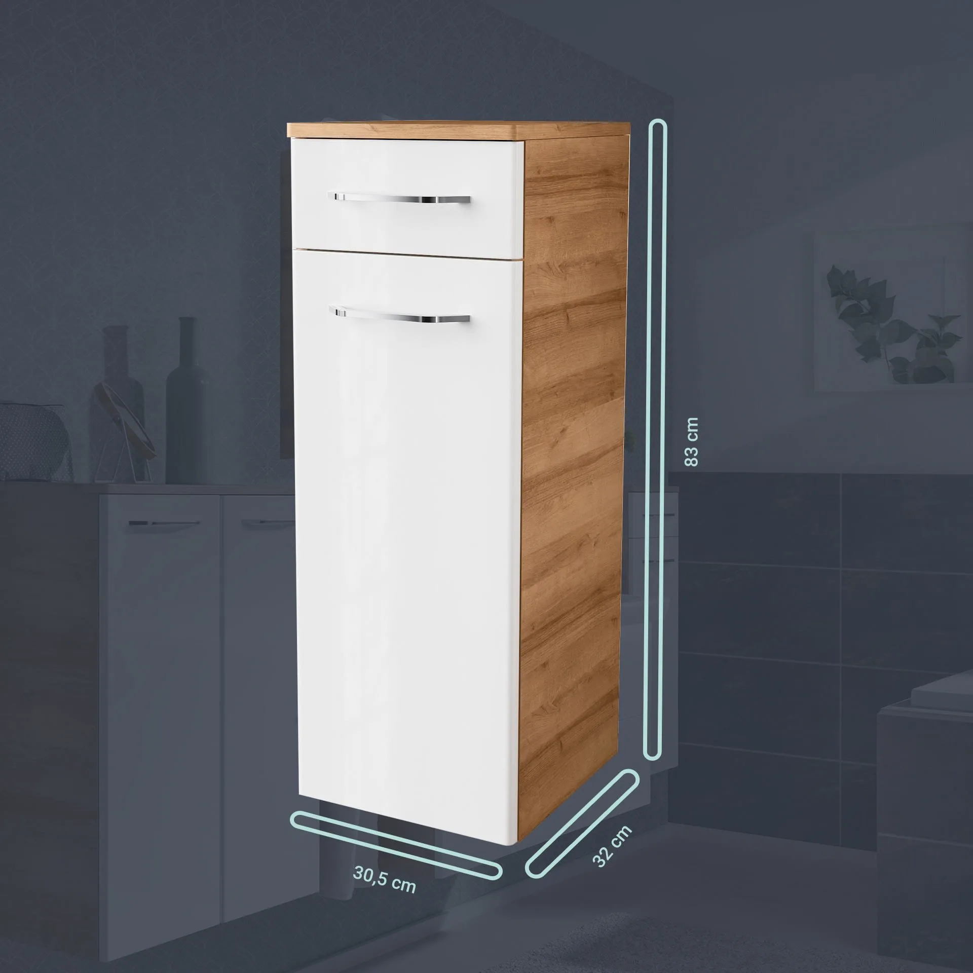 FACKELMANN MILANO Midischrank 30 cm breit, Weiß/Braun hell