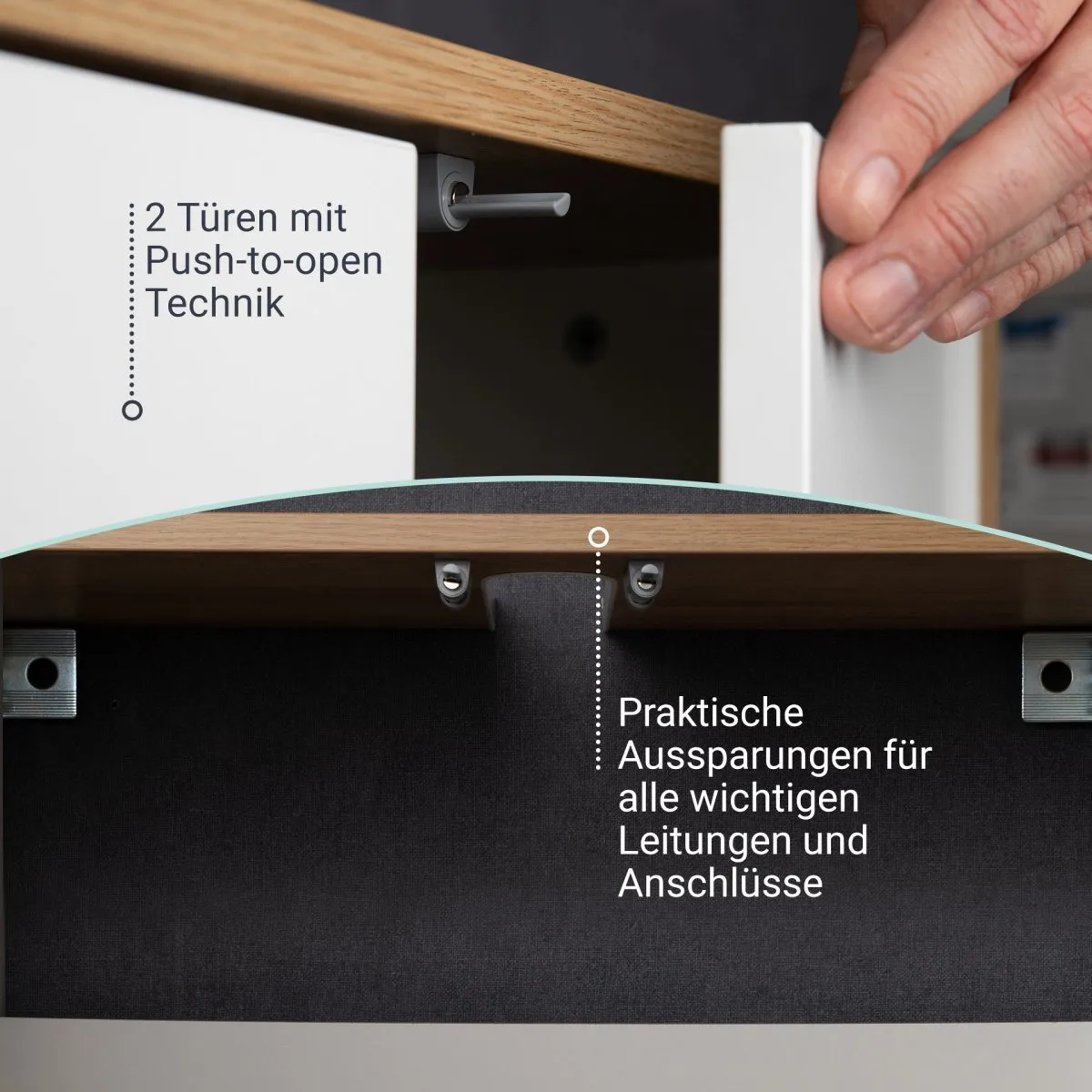 FACKELMANN FINN Waschbecken mit Unterschrank 60 cm breit, Weiß/Braun hell, Waschbecken Keramik Weiß