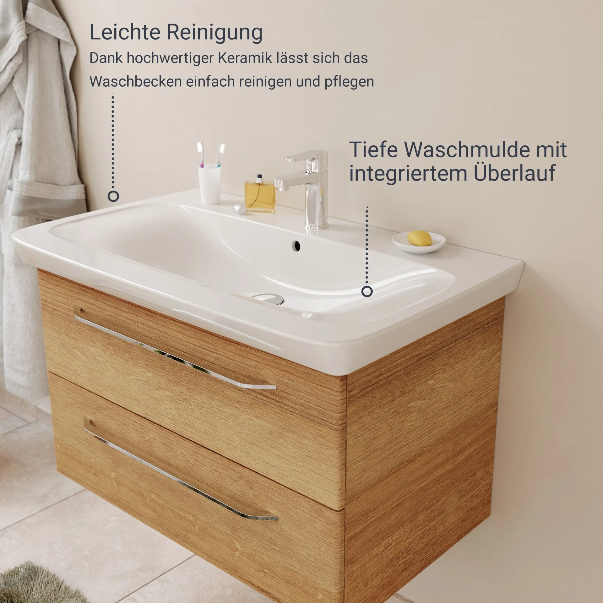 FACKELMANN MILANO Waschbecken 88 cm breit, Weiß, Keramik