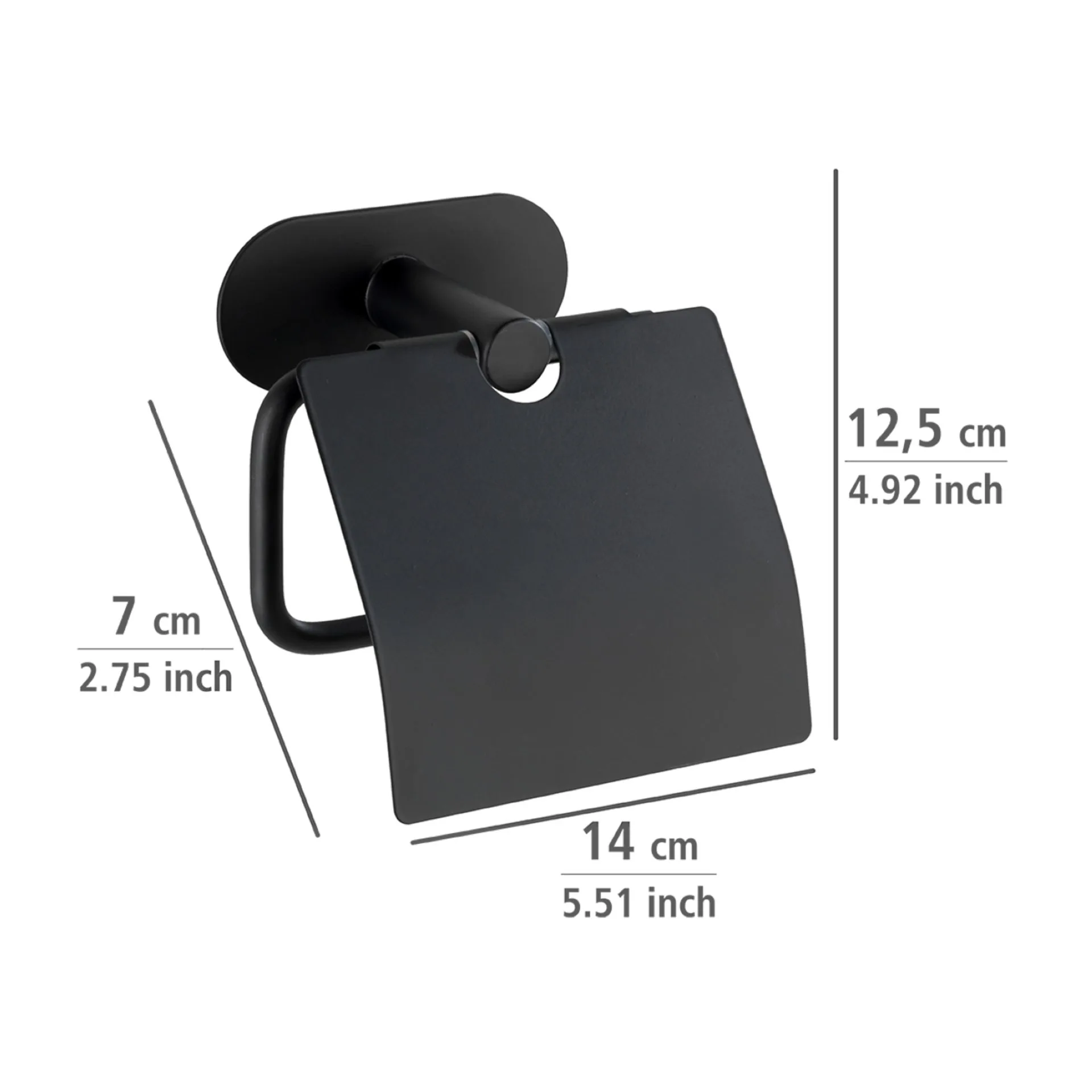 WENKO OREA Toilettenpapierhalter, Schwarz matt, mit Deckel, Befestigen ohne Bohren