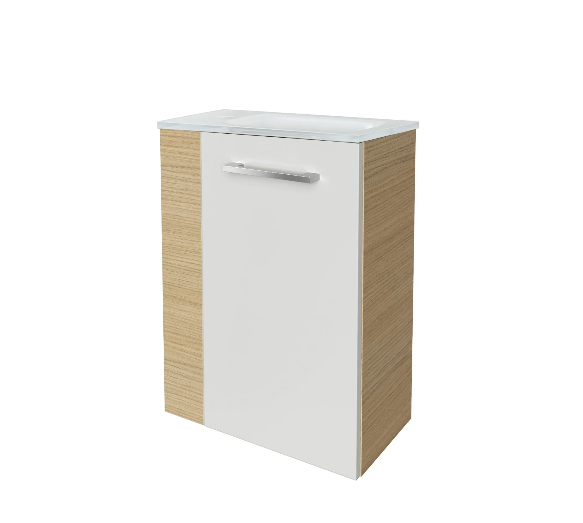 FACKELMANN SBC B.STYLE Gäste WC Waschtisch Set 45 cm breit, Braun/Weiß, Waschbecken Glas Weiß, Türanschlag rechts