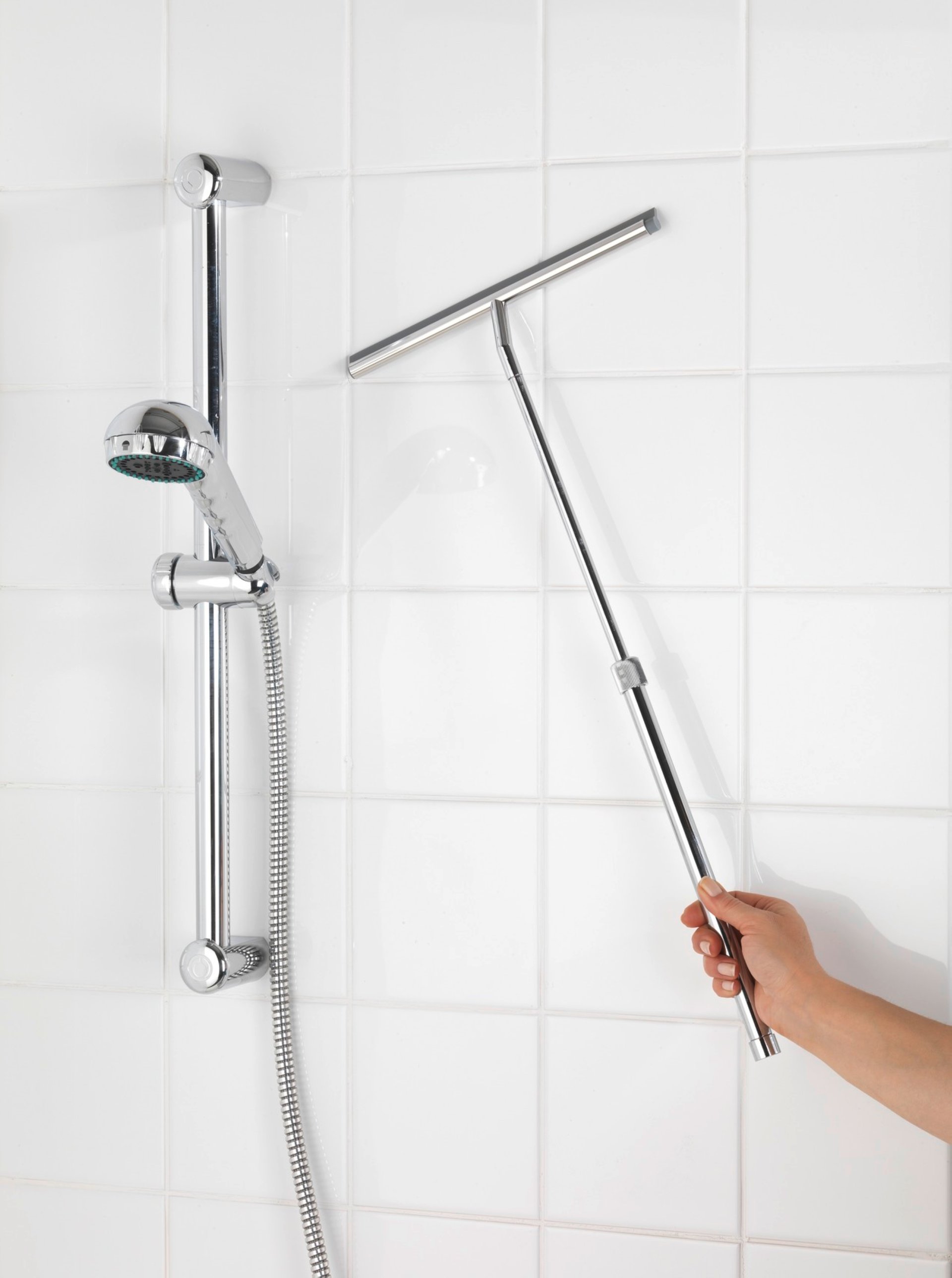 WENKO Duschabzieher, Silber, ausziehbar, Edelstahl rostfrei
