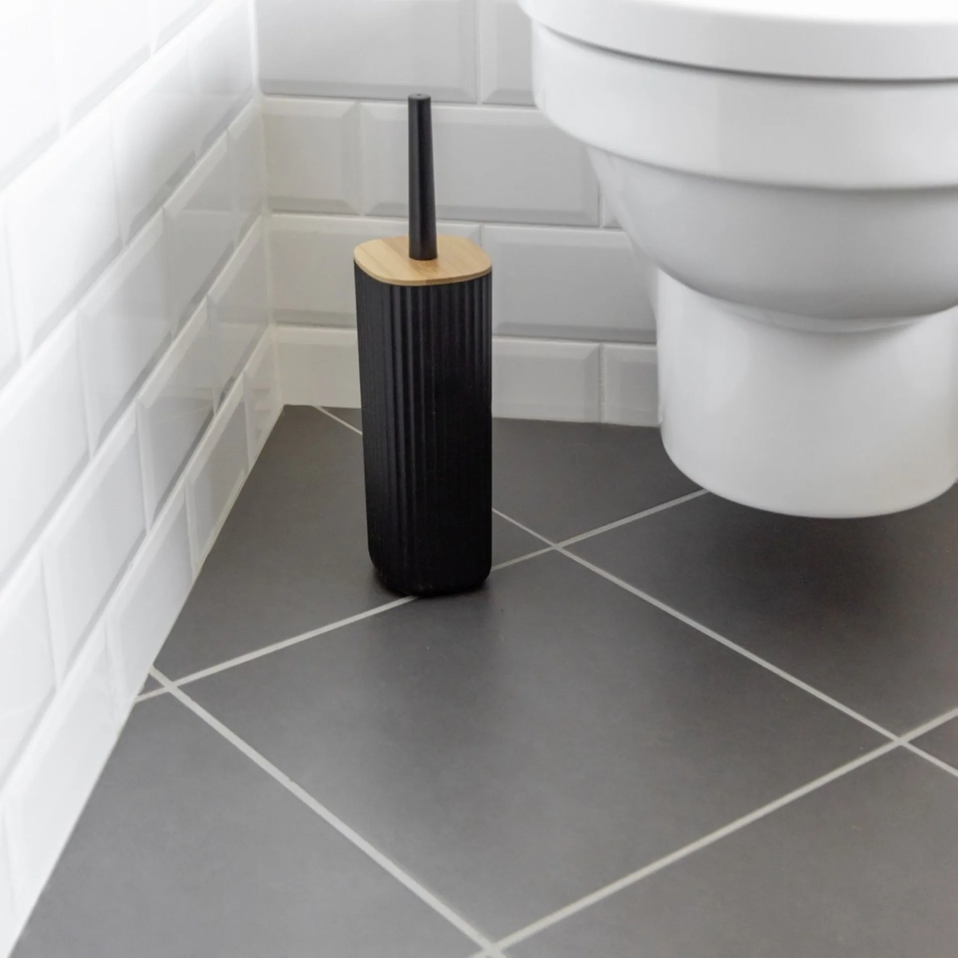 WENKO ROTELLO WC-Garnitur, Schwarz/Braun, mit Bambusdeckel