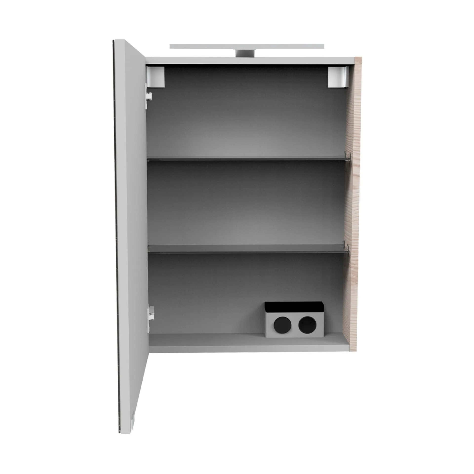 FACKELMANN SBC B.CLEVER Gäste WC Spiegelschrank 50 cm breit, Braun hell, Türanschlag links + Aufsatzleuchte