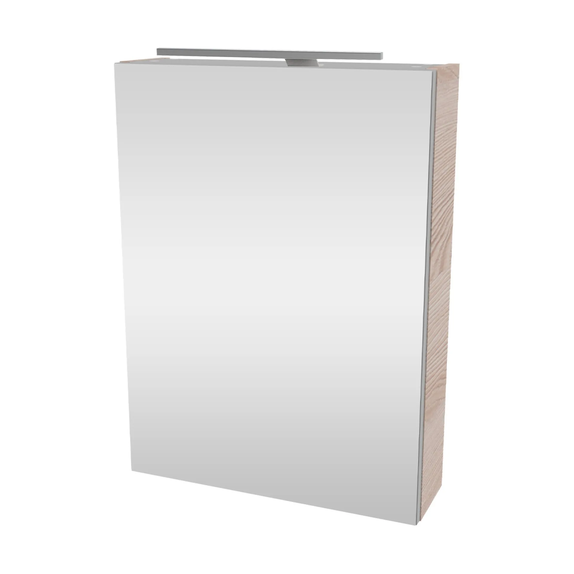 FACKELMANN SBC B.CLEVER Gäste WC Spiegelschrank 50 cm breit, Braun hell, Türanschlag rechts + Aufsatzleuchte
