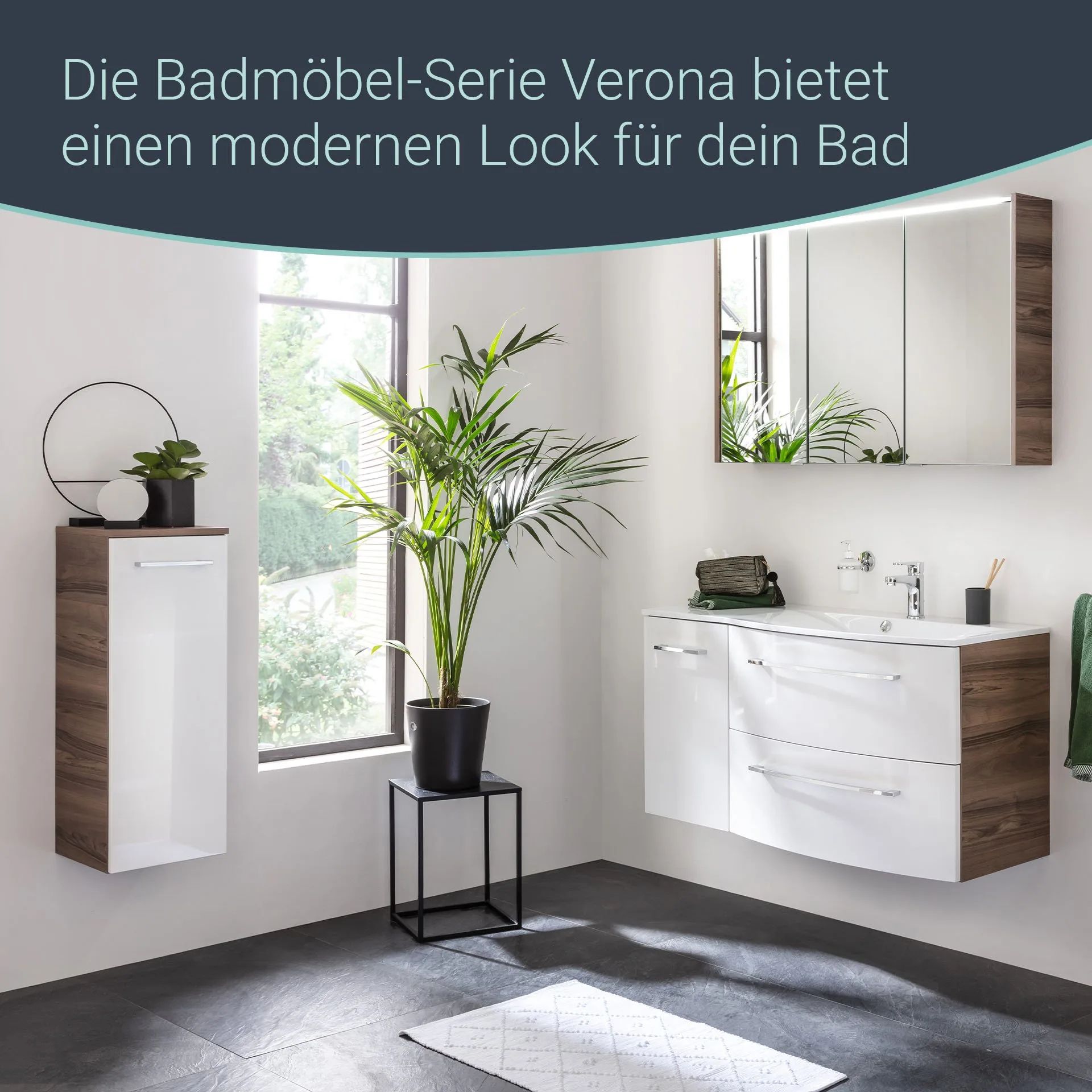 FACKELMANN VERONA Midischrank 30 cm breit, Weiß Hochglanz/Braun Dunkel, Türanschlag rechts