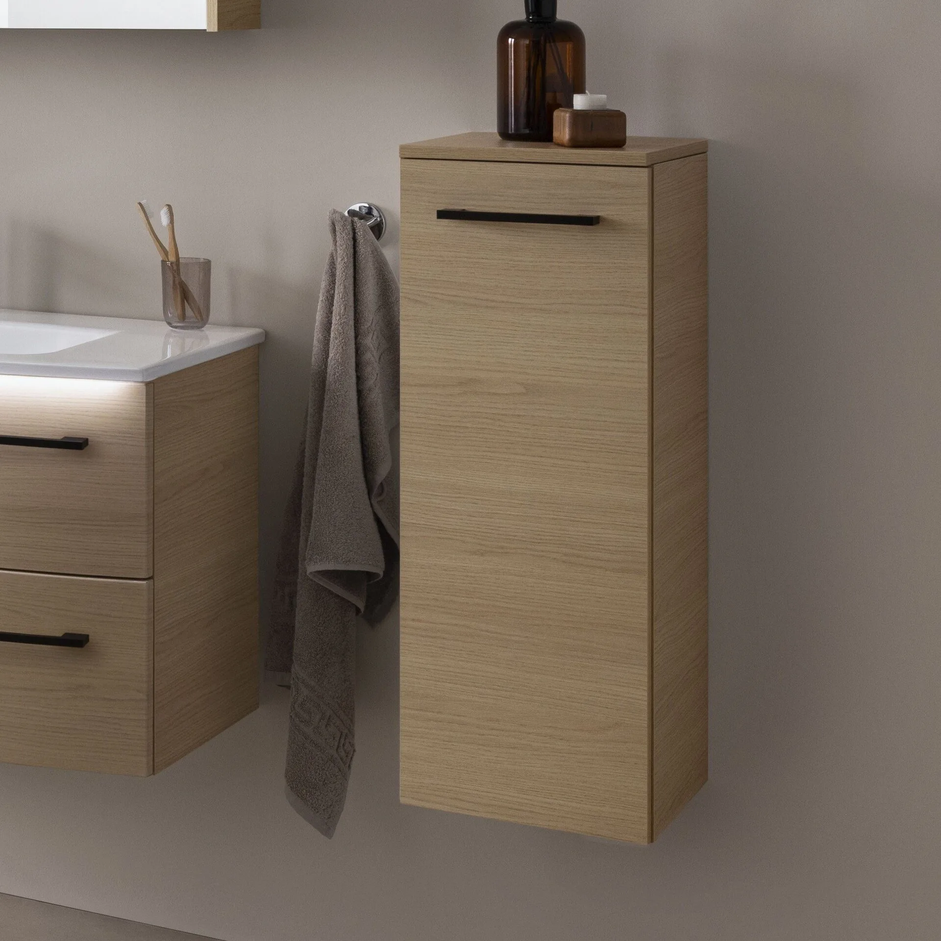 FACKELMANN B.ROUND Midischrank 30 cm breit, Braun, Türanschlag rechts