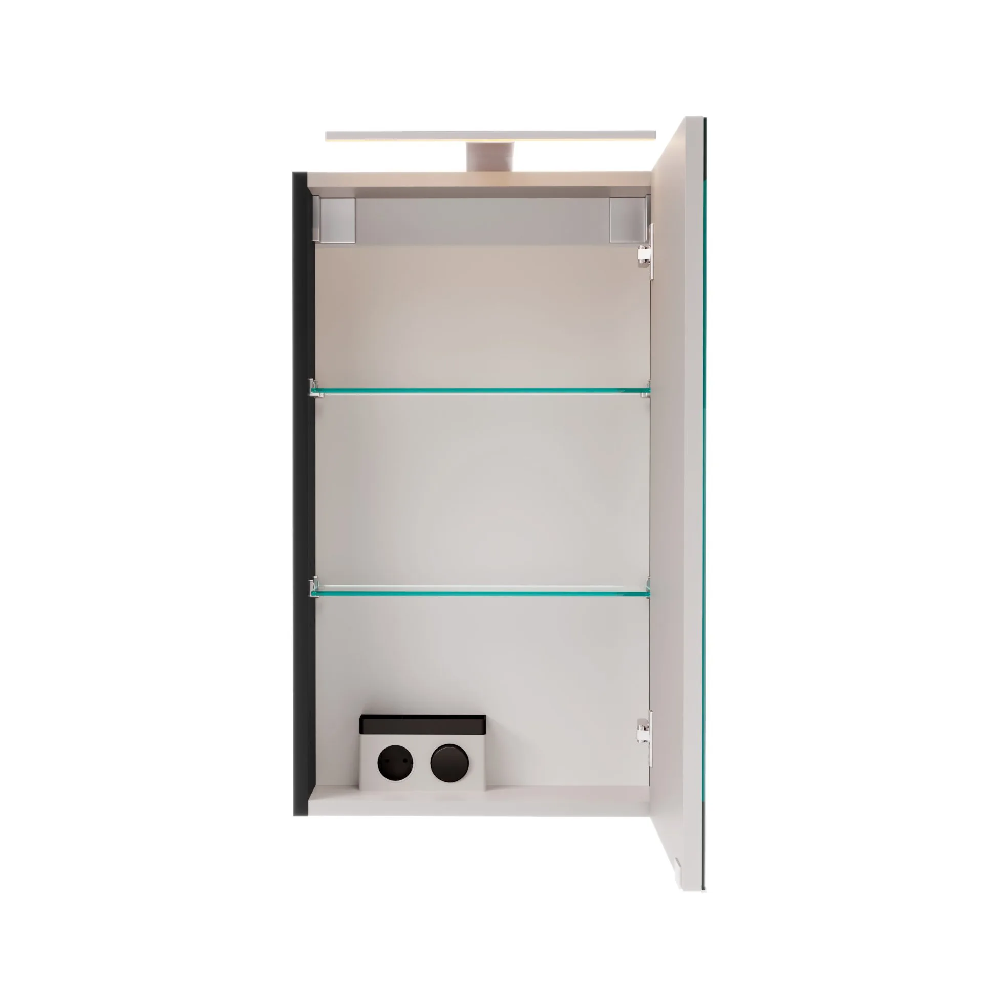 FACKELMANN SBC B.PARIS Gäste WC Spiegelschrank 40 cm breit, Schwarz matt, Türanschlag rechts + Aufsatzleuchte