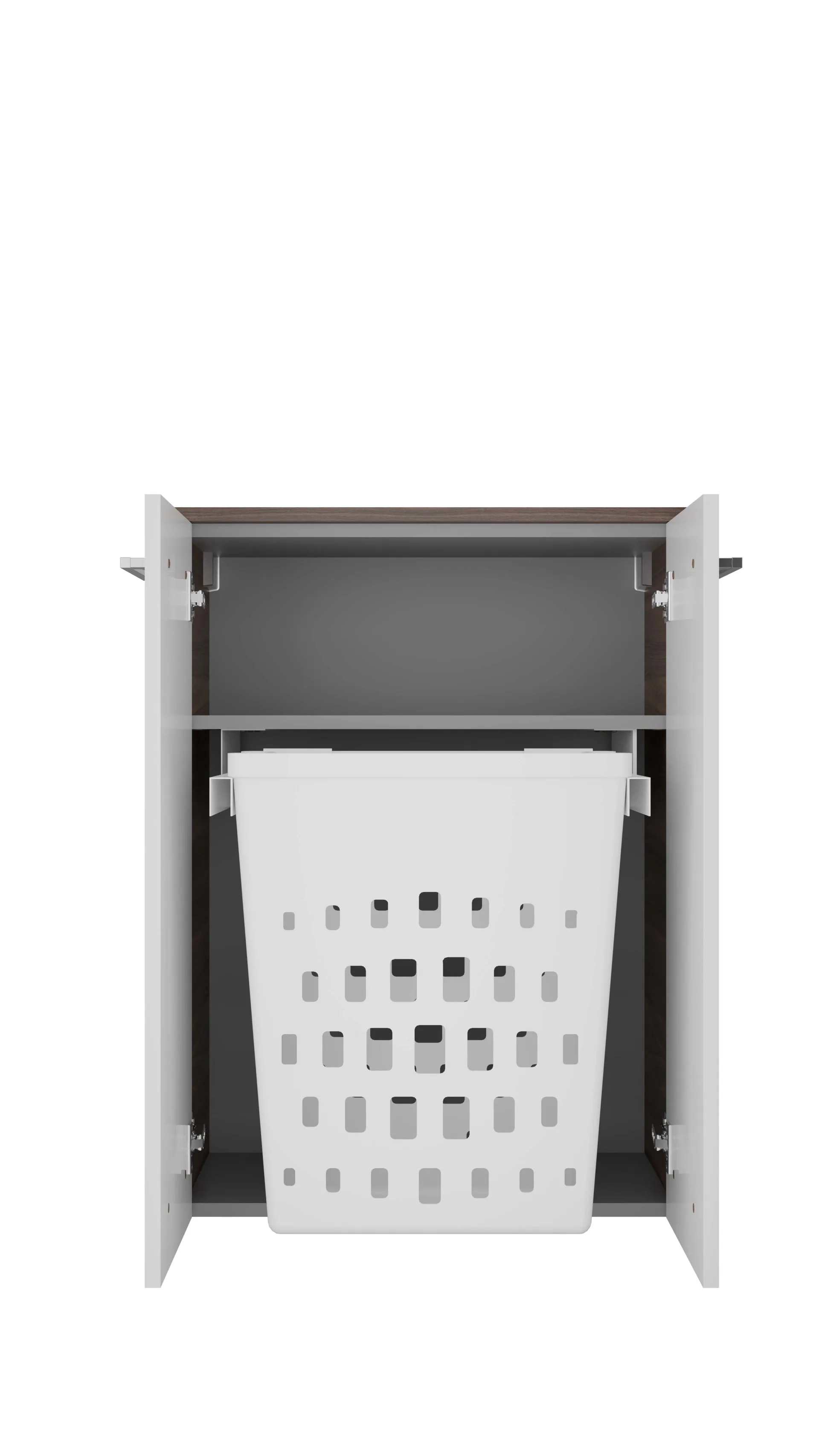 FACKELMANN VERONA Doppel Midischrank 60 cm breit, Weiß Hochglanz/Braun Dunkel, mit Wäschekorb