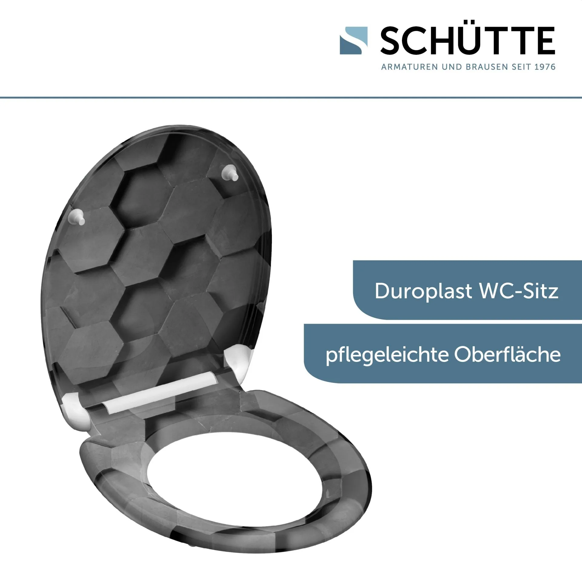 SCHÜTTE GREY HEXAGONS WC-Sitz, Kunststoff, mit Absenkautomatik und Schnellverschluss