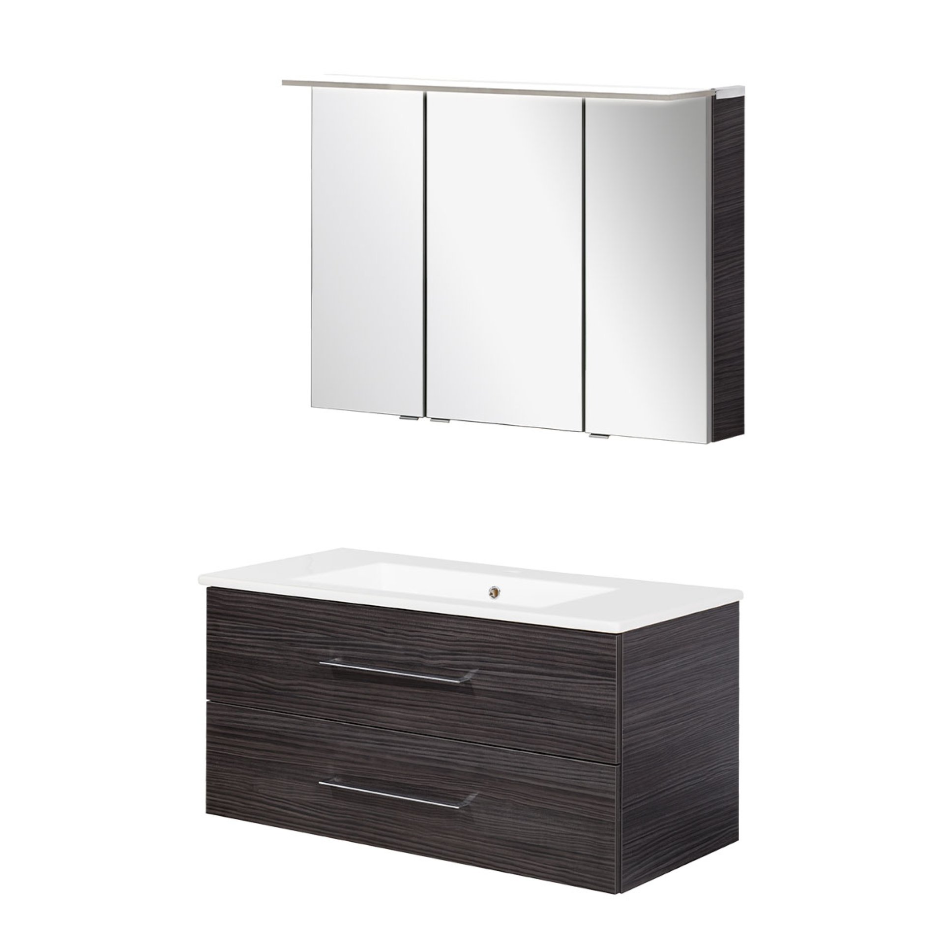 FACKELMANN B.PERFEKT Waschtisch Set mit Spiegelschrank 103 cm breit, Anthrazit, Waschbecken Keramik Weiß