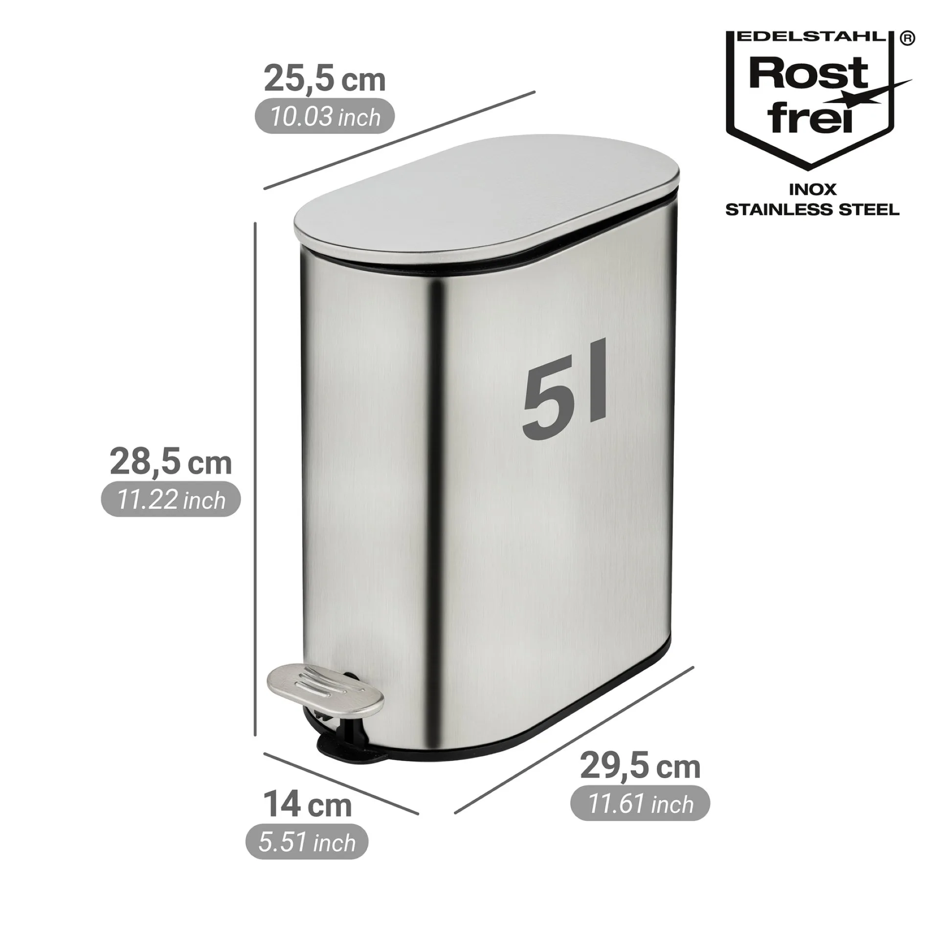 WENKO COLLUNGO Kosmetikeimer 5 Liter, Silber, mit Absenkautomatik