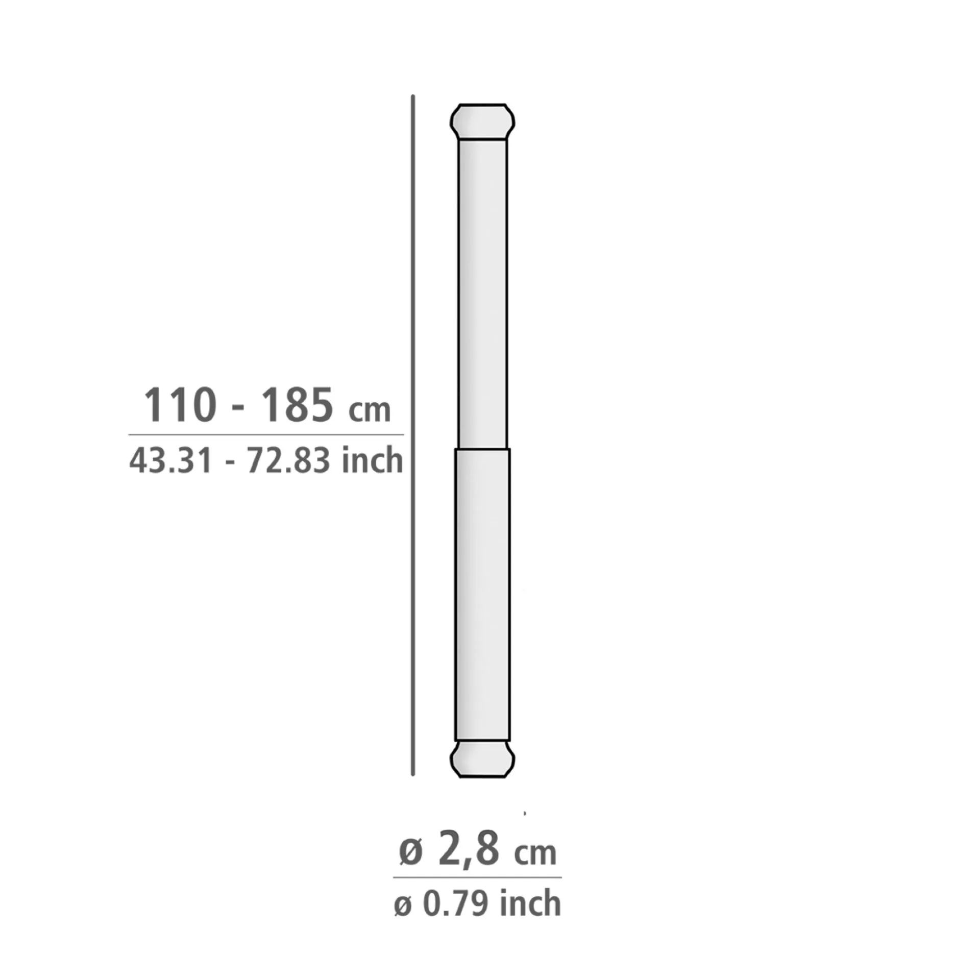 WENKO LUZ Teleskop Duschstange 110-185 cm, Schwarz, Aluminium rostfrei