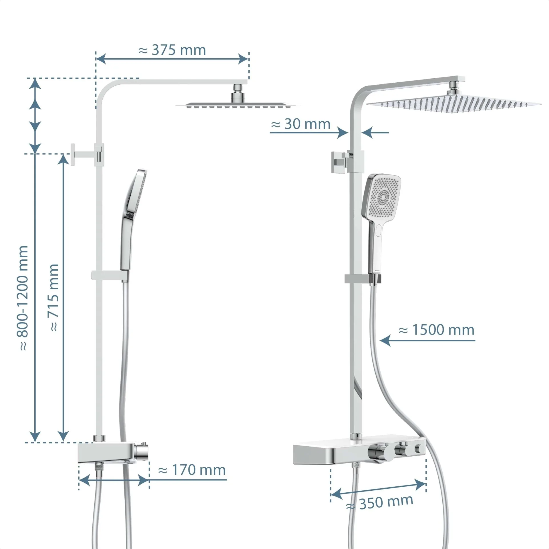 SCHÜTTE OCEAN Überkopf-Brauseset, Chrom/Weiß, mit Duschthermostat und Ablage