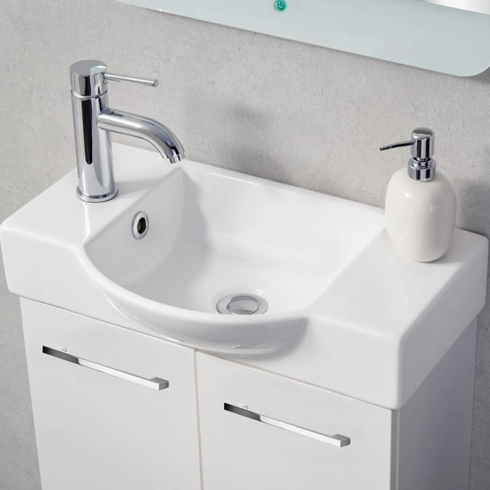 FACKELMANN Waschbecken 55 cm breit, Weiß, Keramik, Hahnloch links