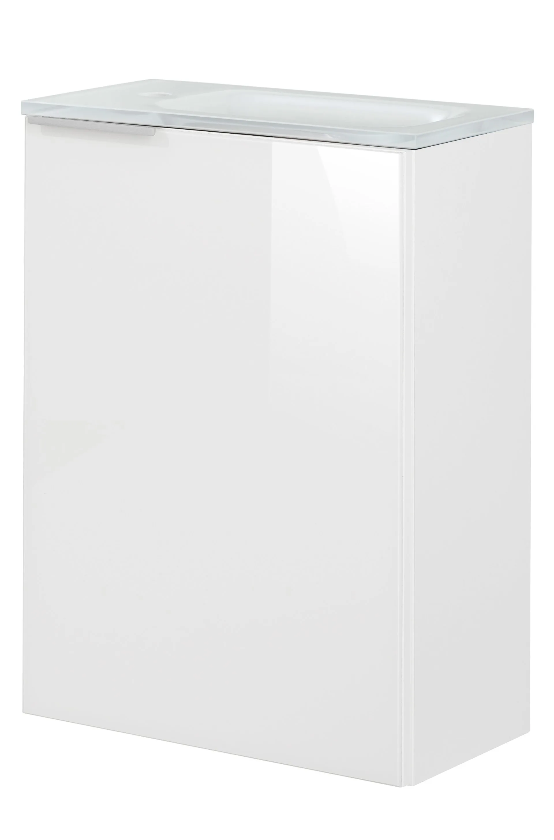 FACKELMANN SBC KARA Gäste WC Waschtisch Set 45 cm breit, Weiß, Waschbecken Glas Weiß, Türanschlag rechts