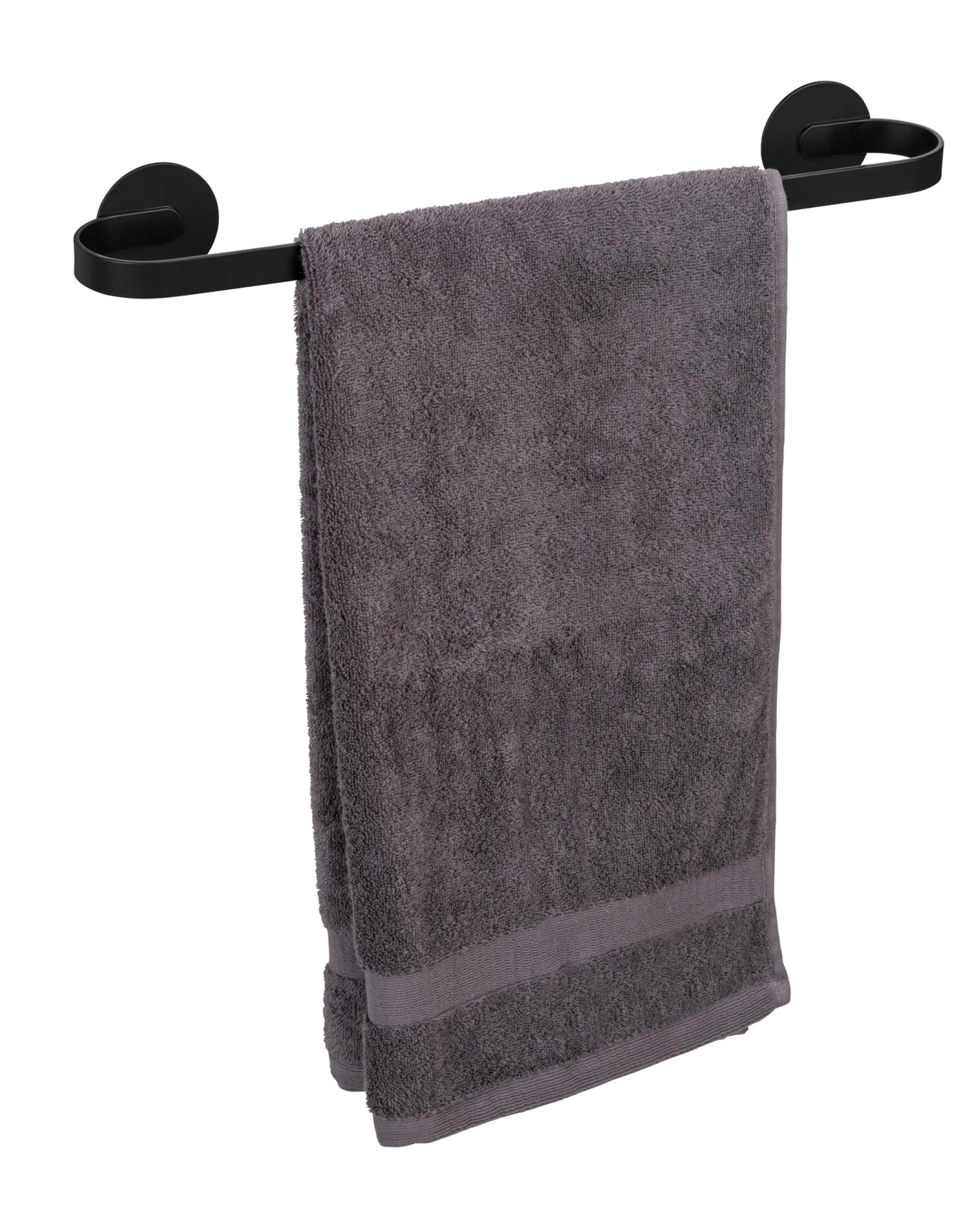 WENKO BIVIO Handtuchhalter 40 cm, Schwarz Matt, Aluminium, Befestigen ohne Bohren