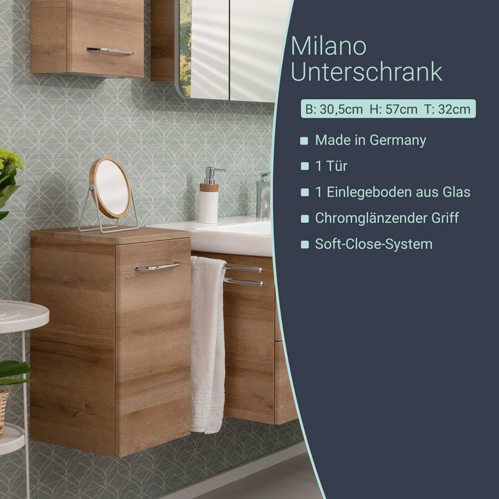 FACKELMANN MILANO Hängeschrank + Unterschrank 30 cm breit, Braun hell