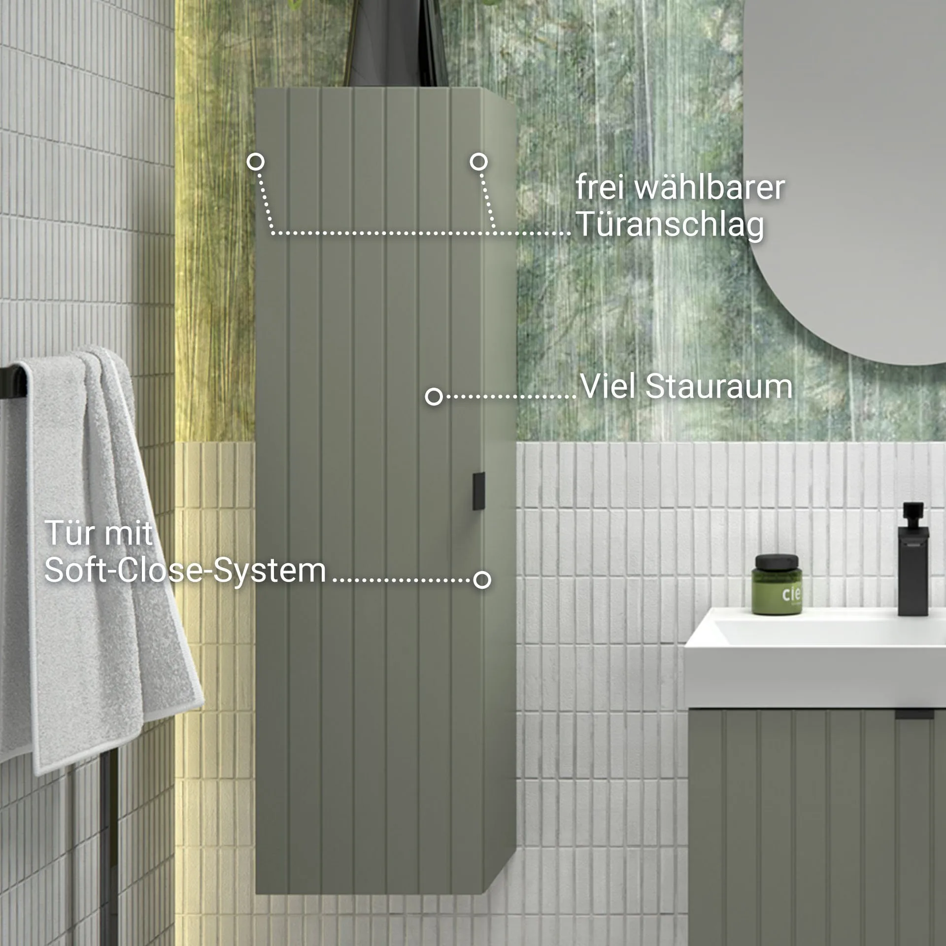 BADEDU ESLA Hochschrank 31 cm breit, Grün