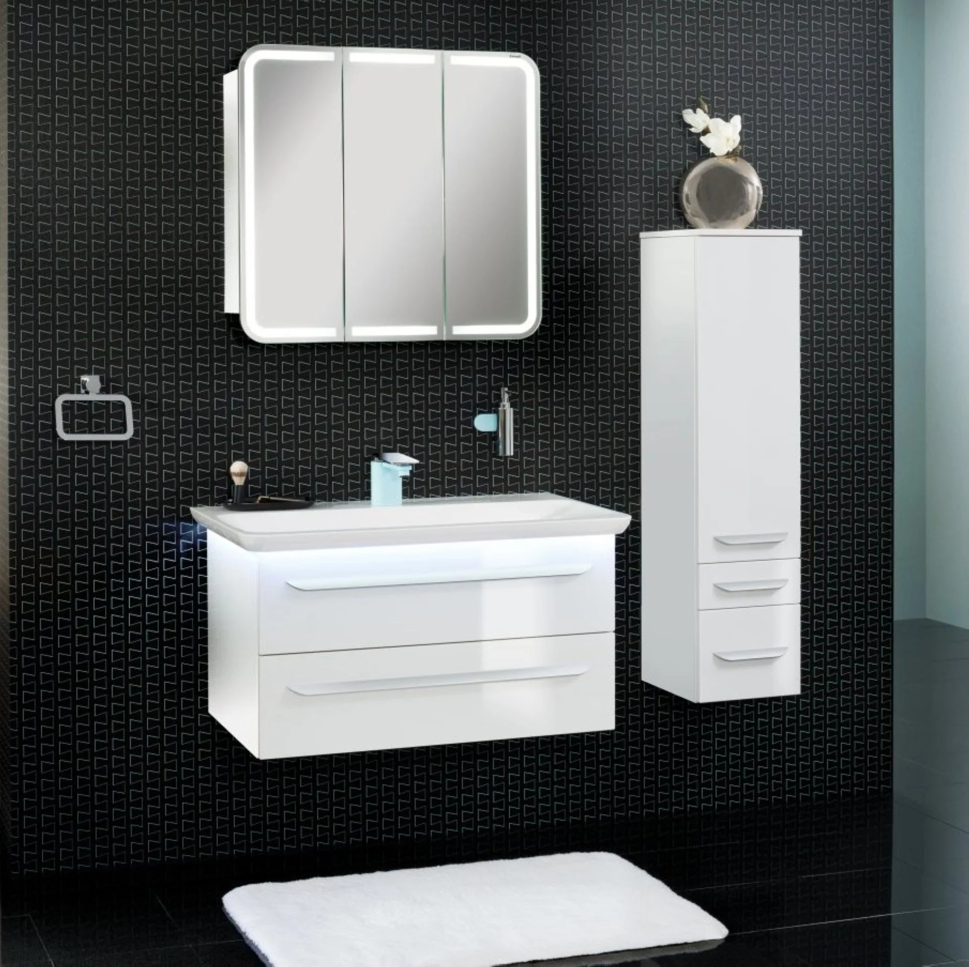 Lanzet M9 Spiegelschrank 80 cm mit umlaufender LED-Beleuchtung, Weiß