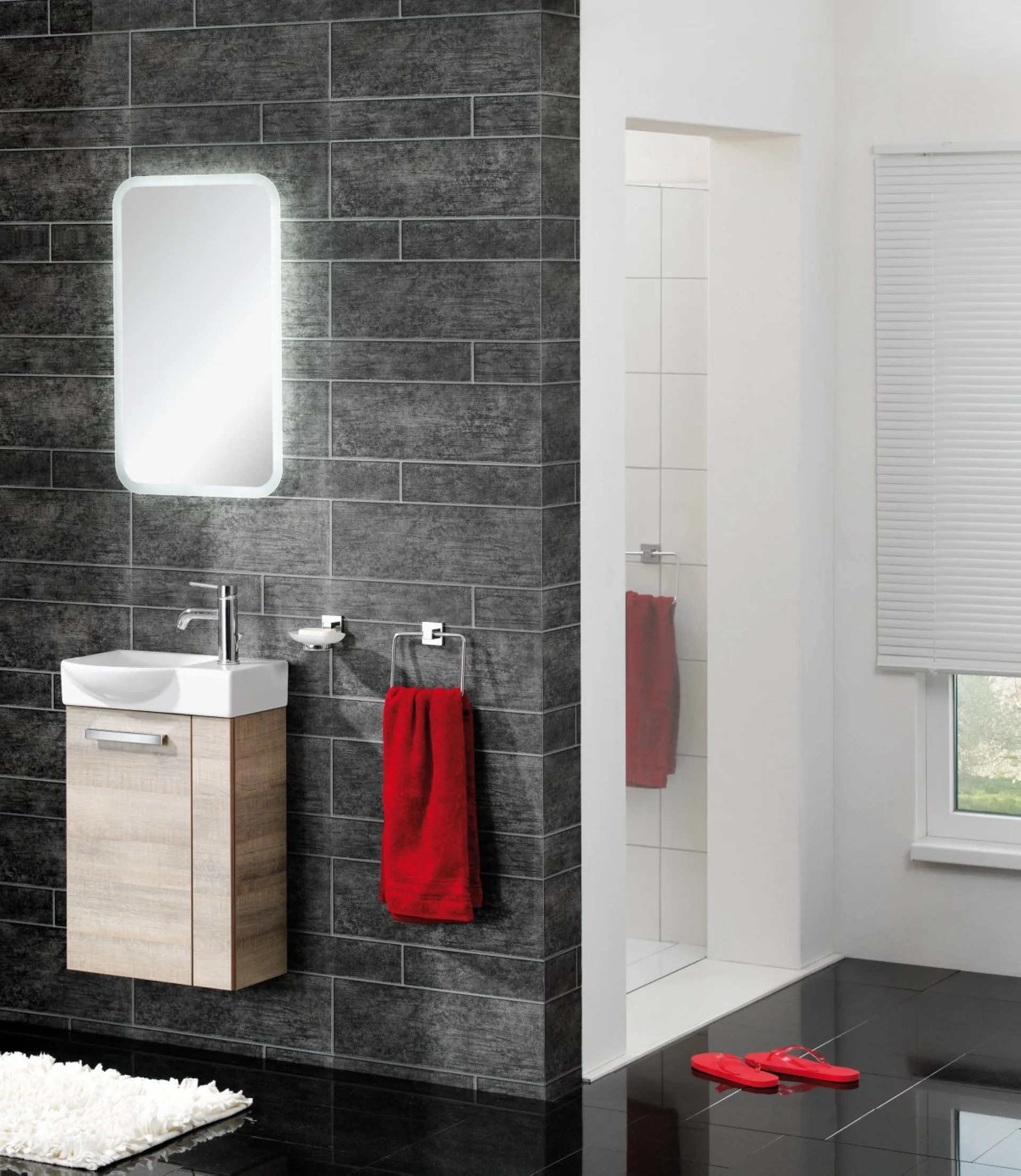 FACKELMANN Waschbecken 45 cm breit, Weiß, Keramik, Hahnloch rechts