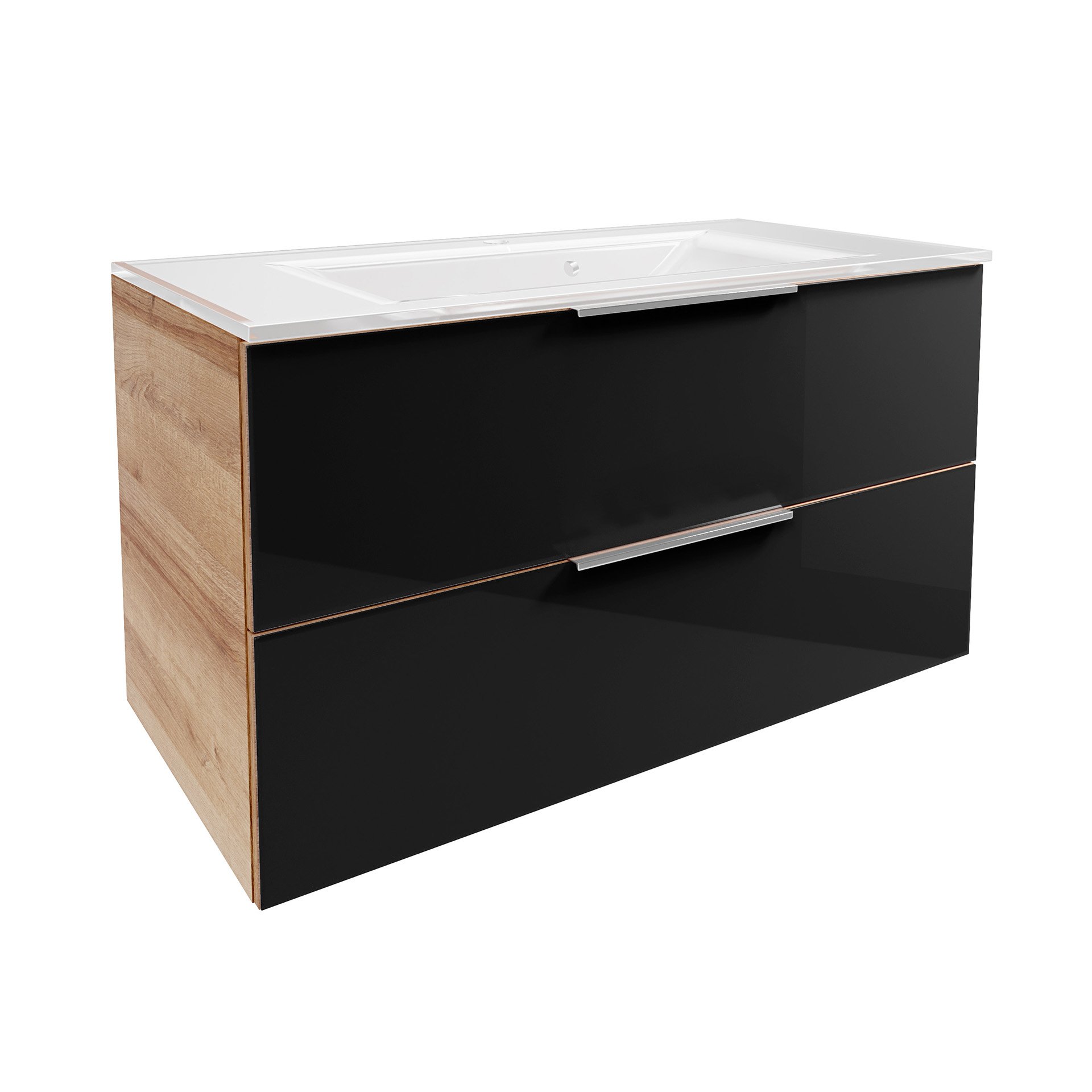 Fackelmann B.BRILLANT Badmöbel Set 2-teilig, 100 cm breit, Anthrazit Glas/Braun hell, Glas Weiß