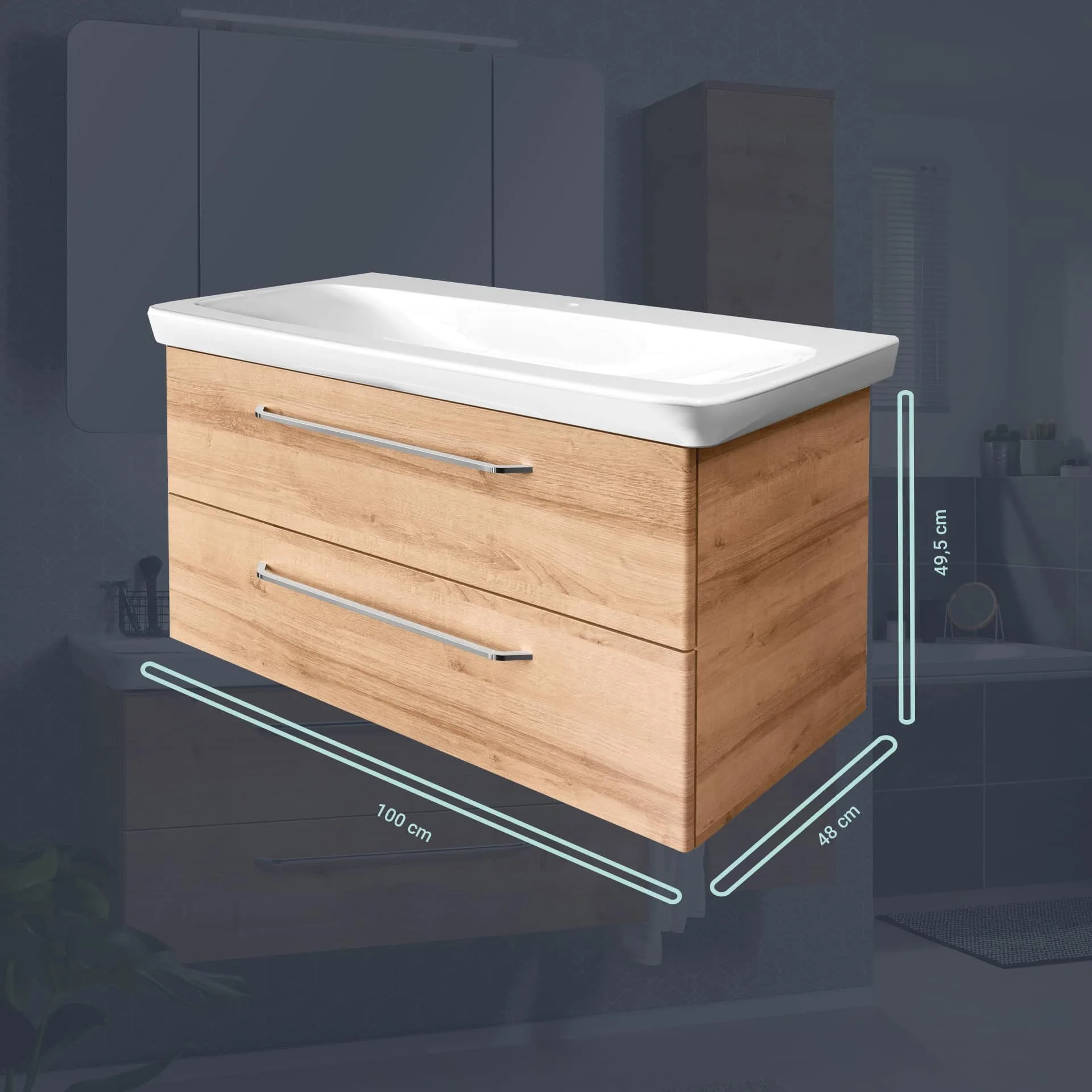 FACKELMANN MILANO Waschbeckenunterschrank 100 cm breit, Braun hell