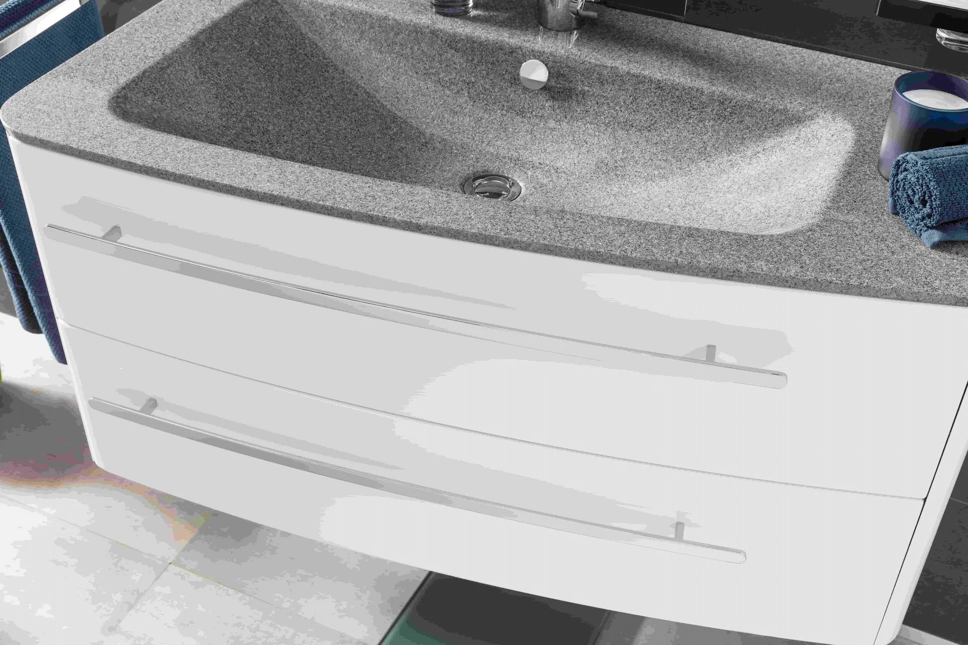 LANZET CLASSICO Waschbecken mit Unterschrank 100 cm breit, Weiß, Waschbecken Gussmarmor Grau