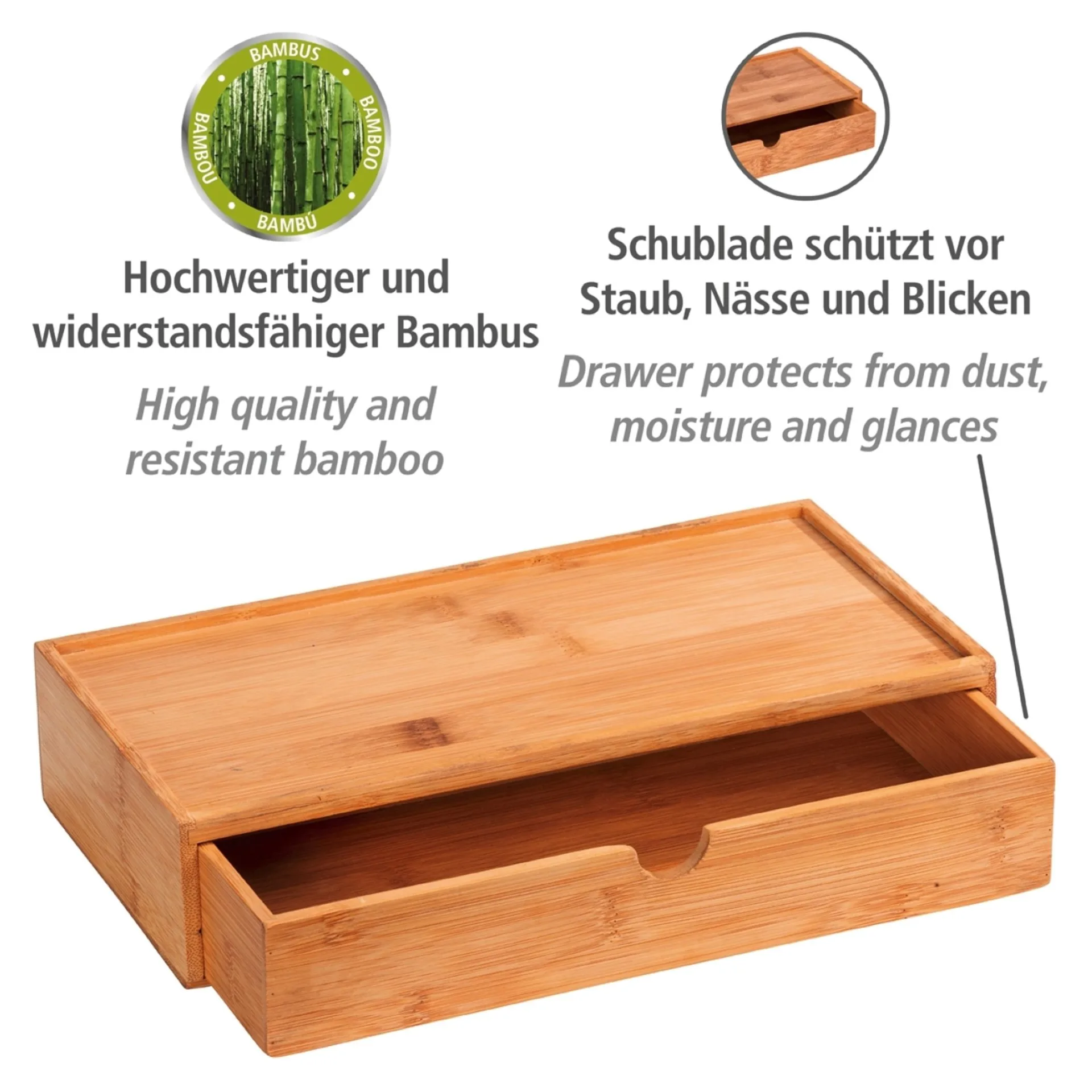 WENKO TERRA Aufbewahrungsbox, Braun, mit Schublade, aus Bambus