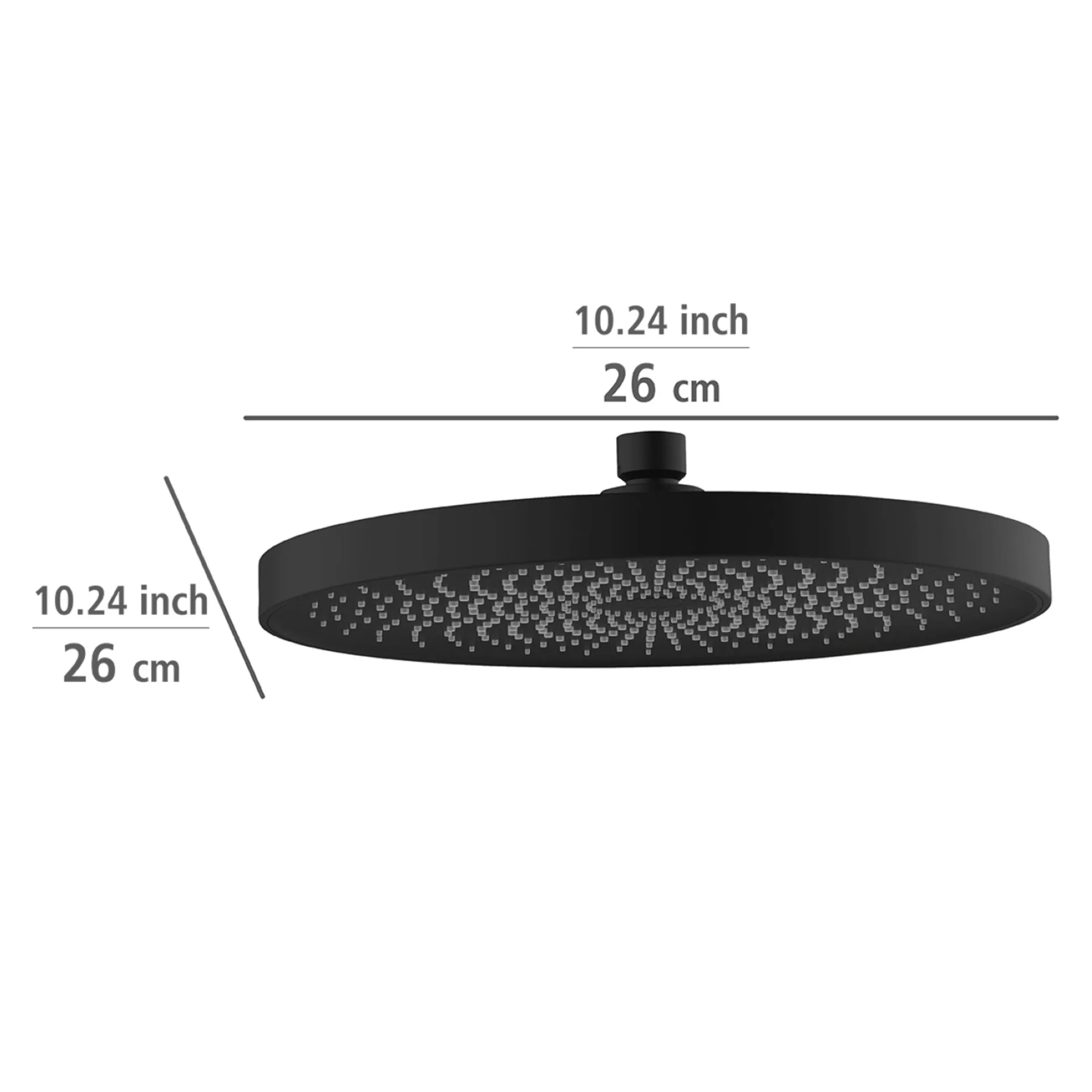 WENKO SOFTWATER Duschkopf Regendusche Ø 26 cm, Schwarz matt, 3 verschiedene Wasserstrahlarten