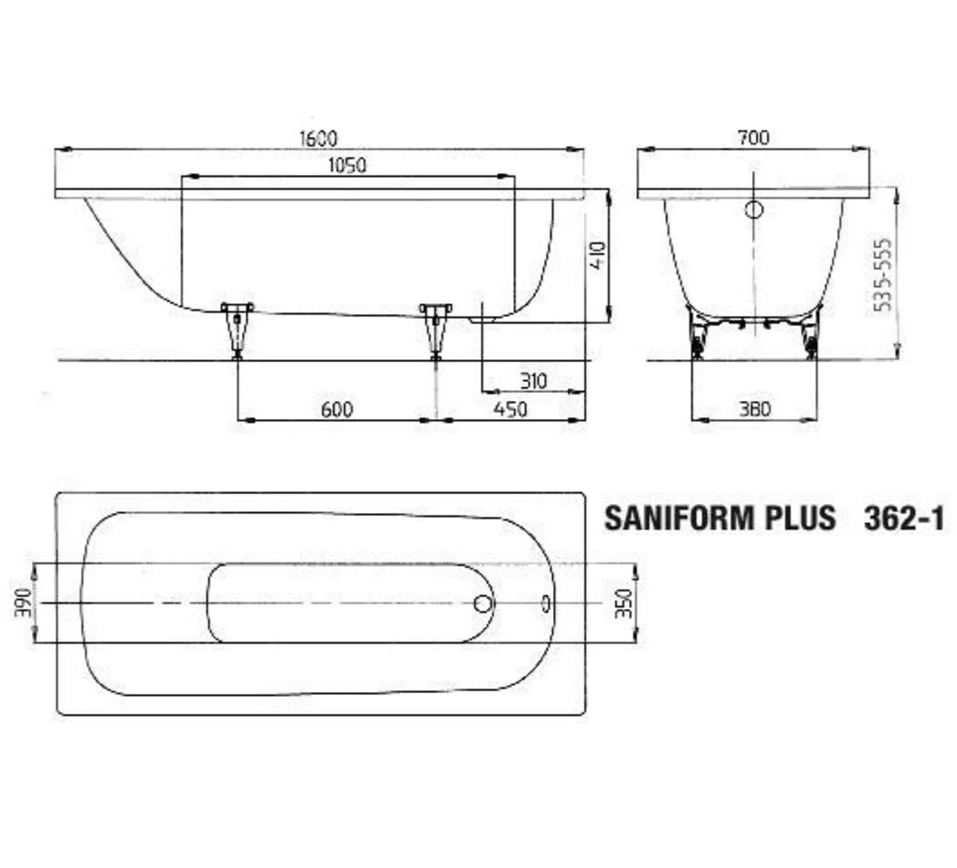 Kaldewei Badewanne Saniform PLUS 362-1, 1600x700x410
