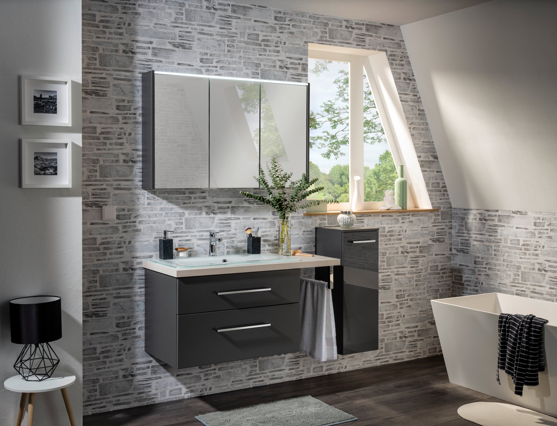 Fackelmann HYPE3.0 Midischrank 30 cm, Schwarz/Anthrazit