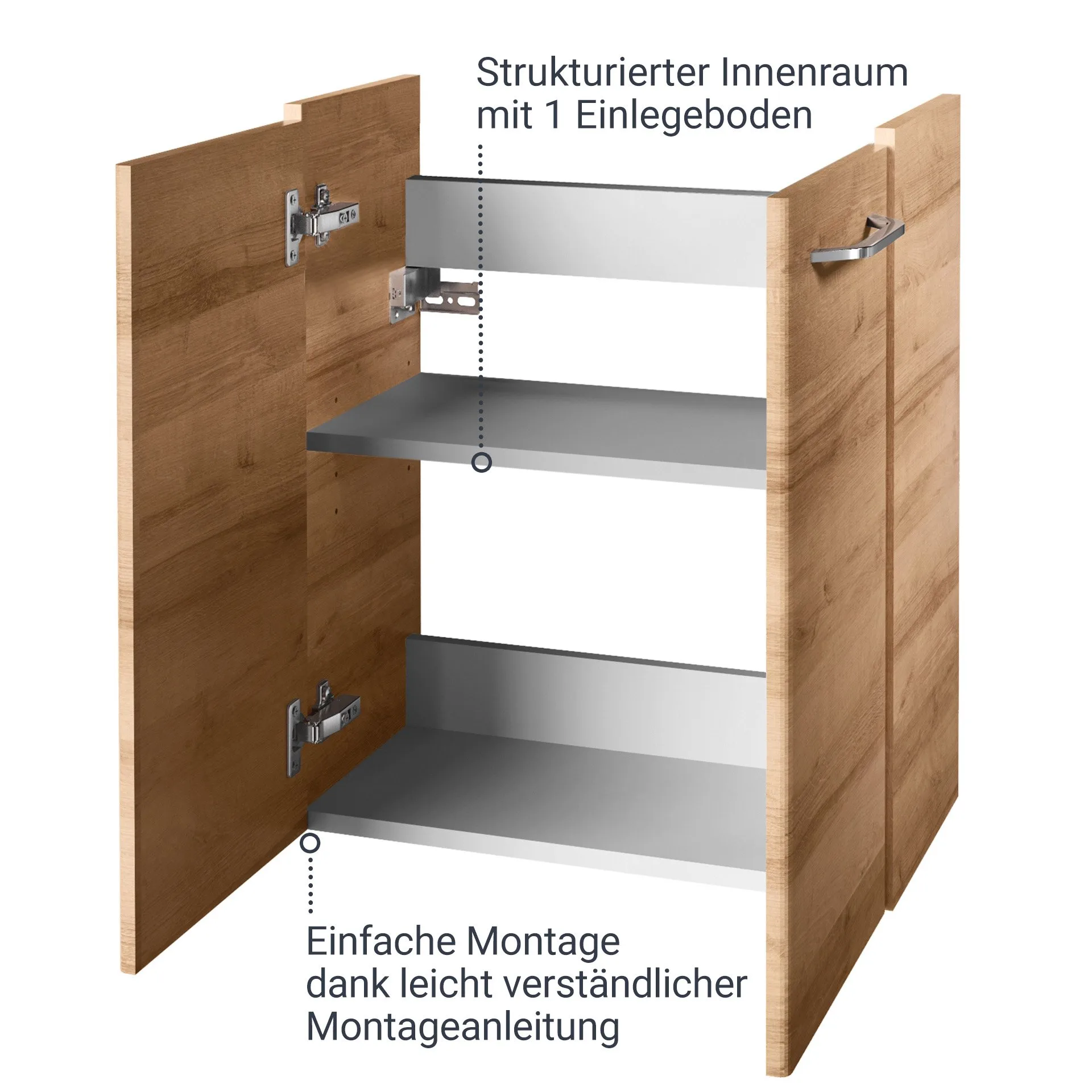 FACKELMANN MILANO Waschbeckenunterschrank Gäste WC 52 cm breit, Braun hell