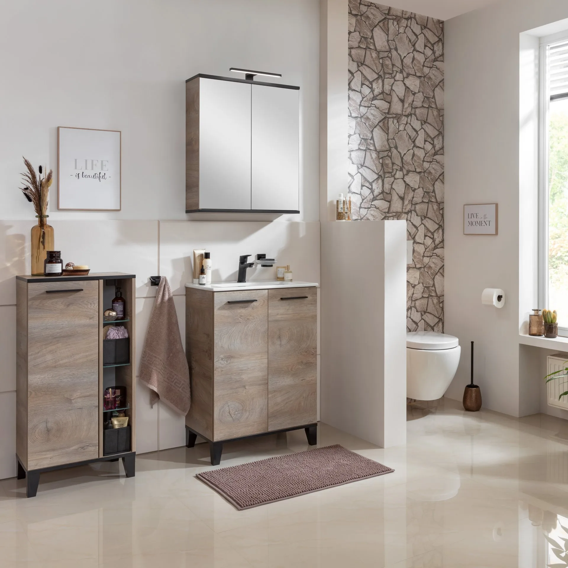 FACKELMANN TE-A Spiegelschrank 60 cm breit, Braun hell