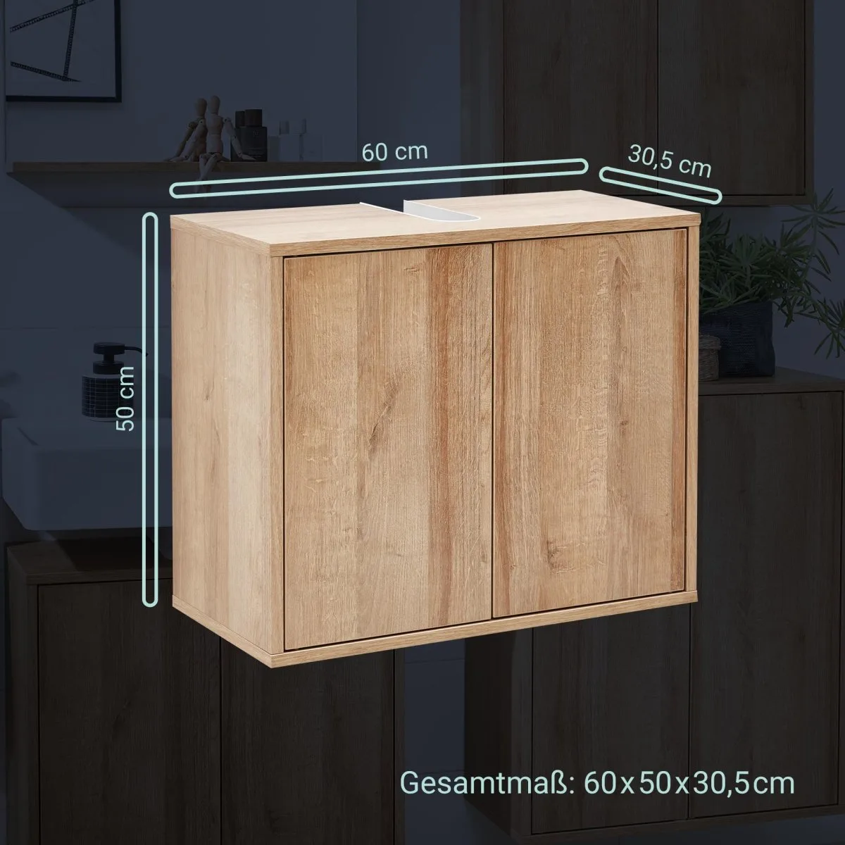 FACKELMANN FINN Waschbeckenunterschrank 60 cm breit, Braun hell